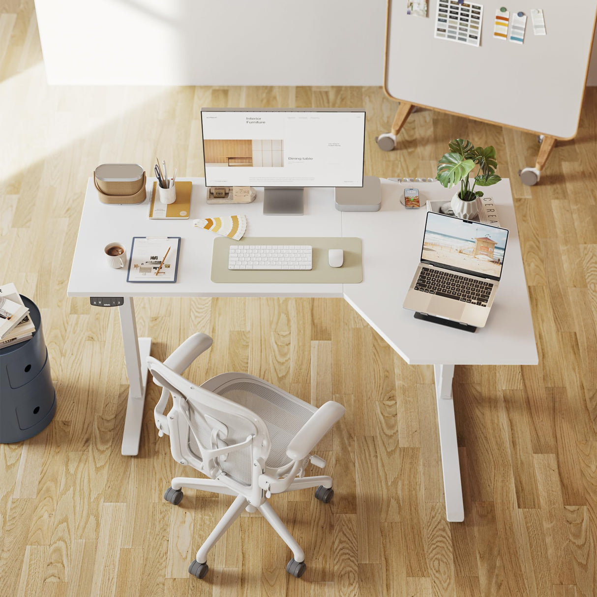 Agilestic L-Shaped Standing Desk, 55 Inch Height Adjustable, Sit & Stand for Home Office, Ergonomic Computer Table with Splice Board, White Agilestic