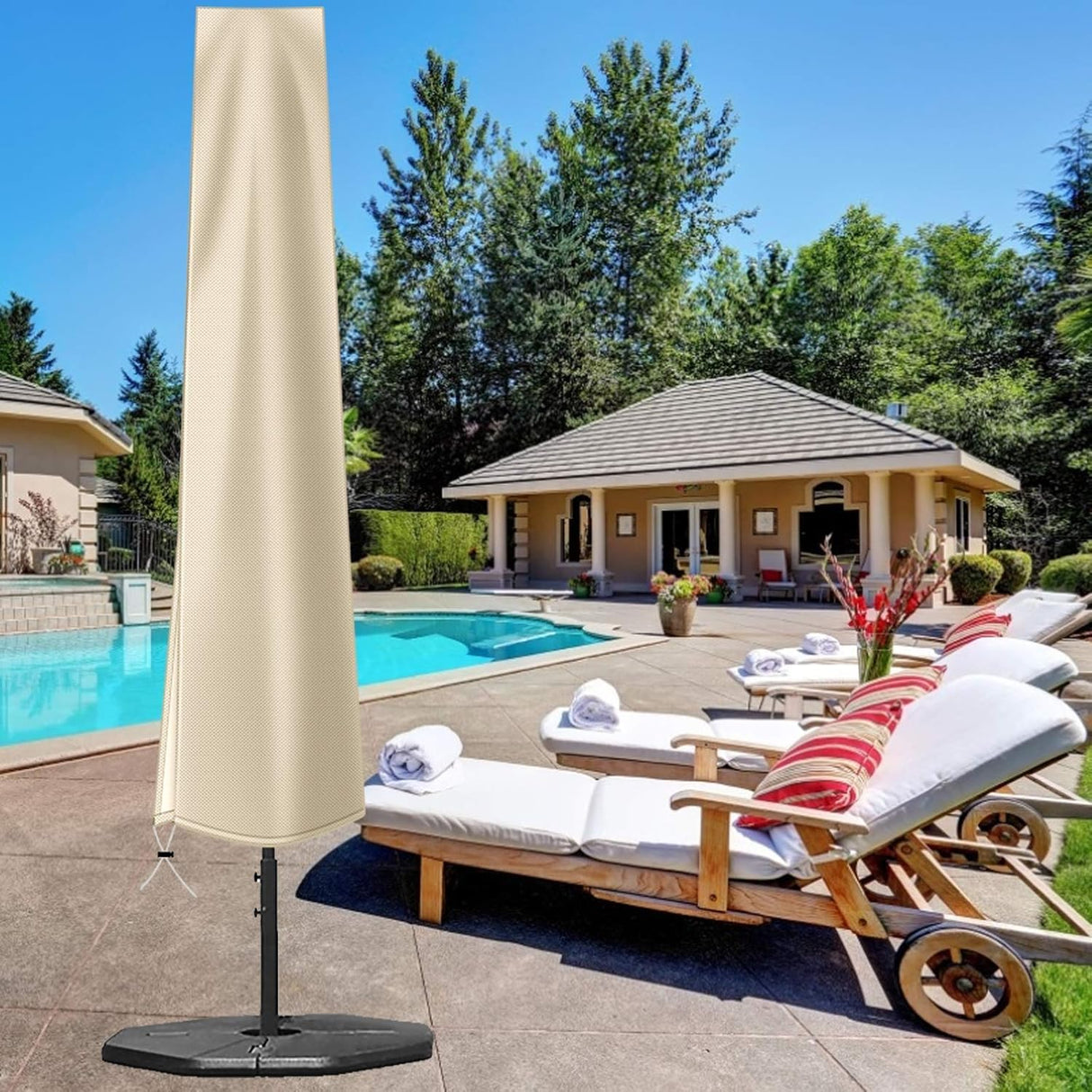 OKPOW Umbrella Cover 420D Oxford Fabric Patio Umbrella Covers Waterproof with Zip, for 9ft to 12ft Garden Outdoor Umbrella (Khaki) OKPOW