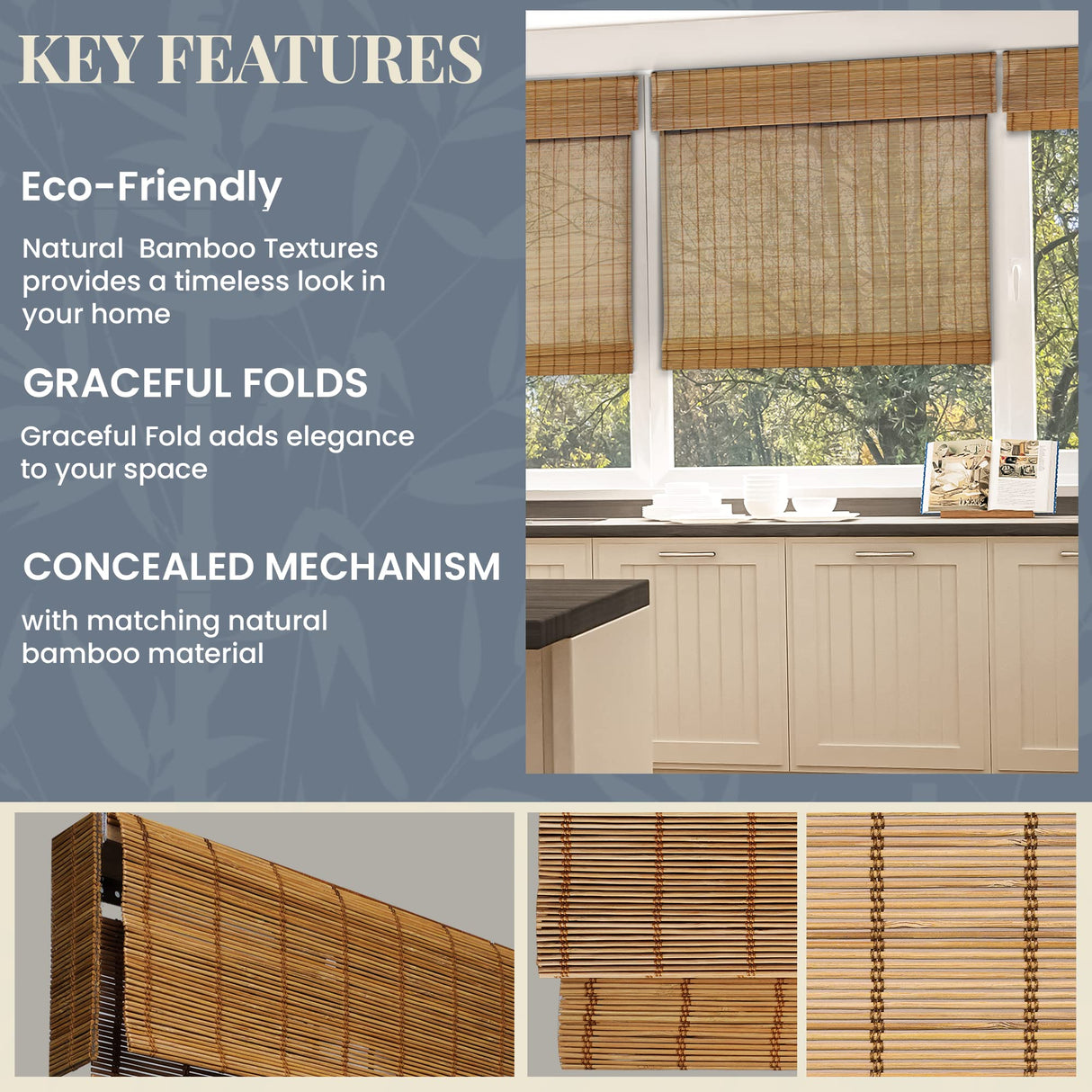 CHICOLOGY Bamboo Roman Shades - Designer Eco-Friendly Light Filtering Window Blinds, Ideal for Home & Patio, Premium Quality, 33" W x 64" H, Butternut CHICOLOGY