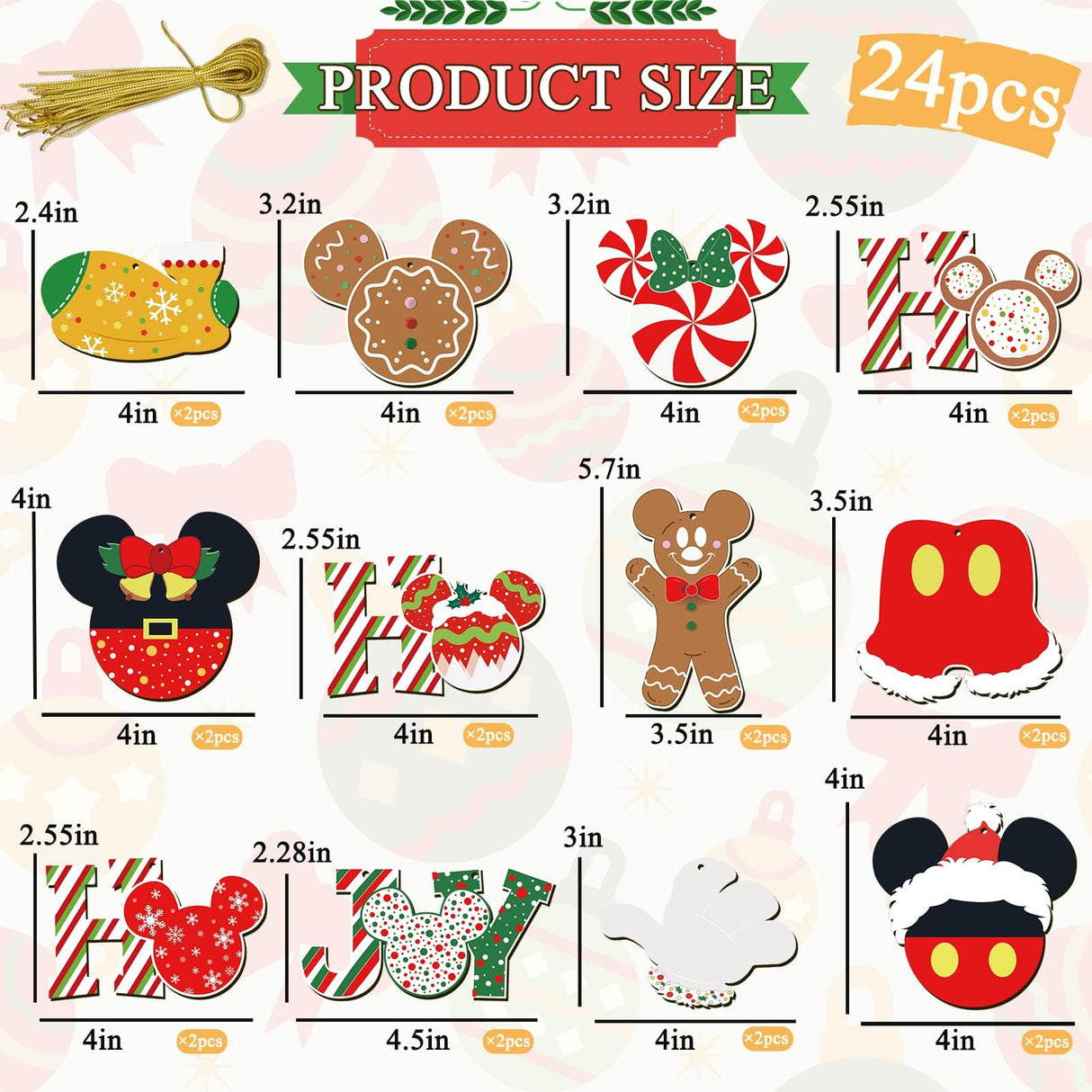 Christmas Decorations Tree Ornaments Set - 24Pcs Wooden Mouse Ornaments for Holiday Christmas Trees Hanging Party Decorations AMUHUA