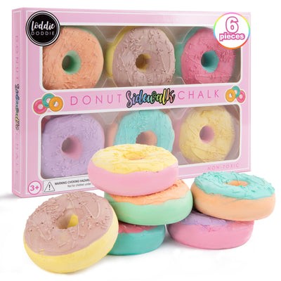 Loddie Doddie 6 Pcs Donut Chalk Set - Washable Sidewalk Chalk for Kids Bulk, Vibrant and Bold Colors for Kids +3, Fun Summer Playground Outdoor Fun Activities for Children