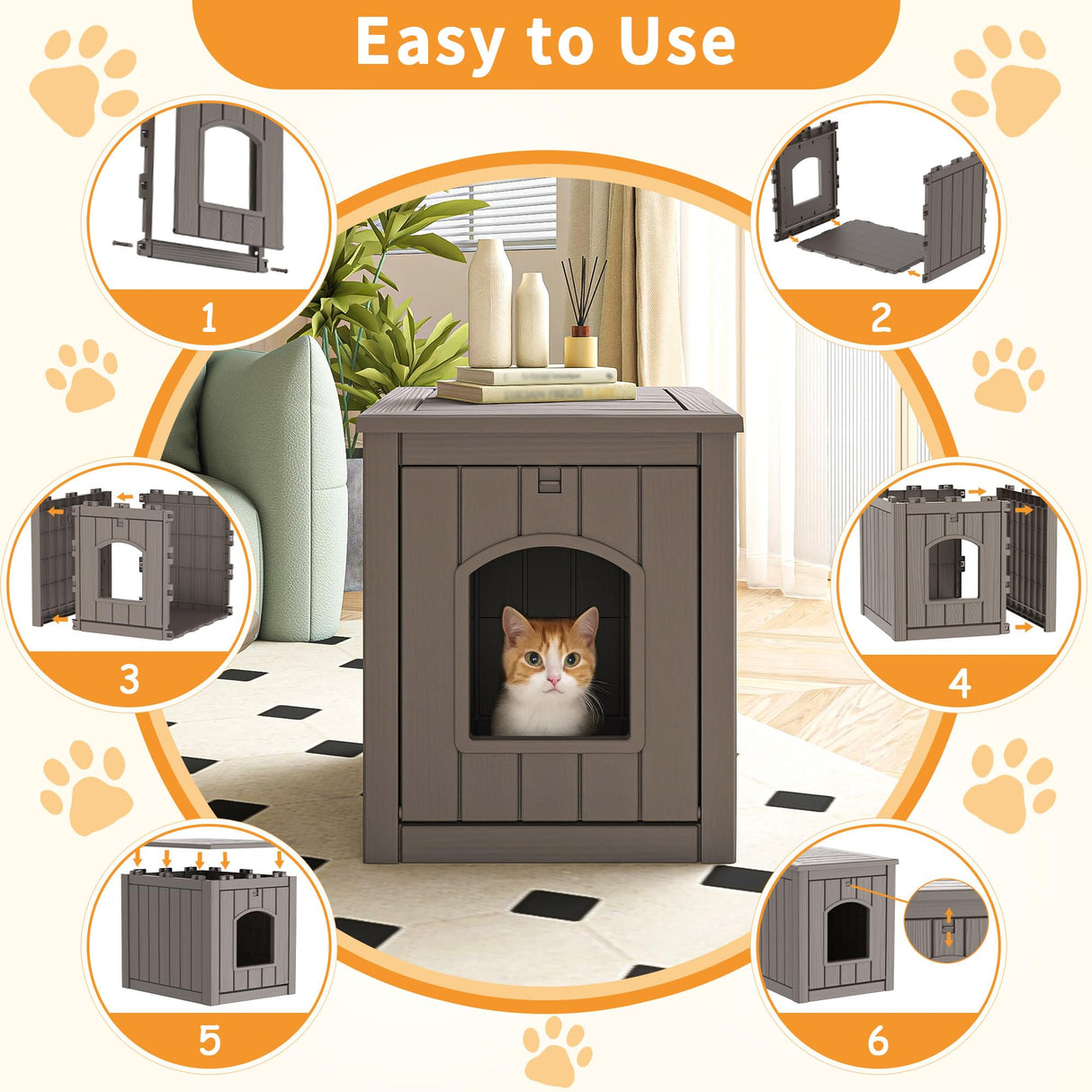 KFY Cat Litter Box Enclosure Multi-Functional Hidden Litter Box Furniture with Raised Floor Easy to Clean Easy Assembly for Living Room Bedroom, Gray KFY