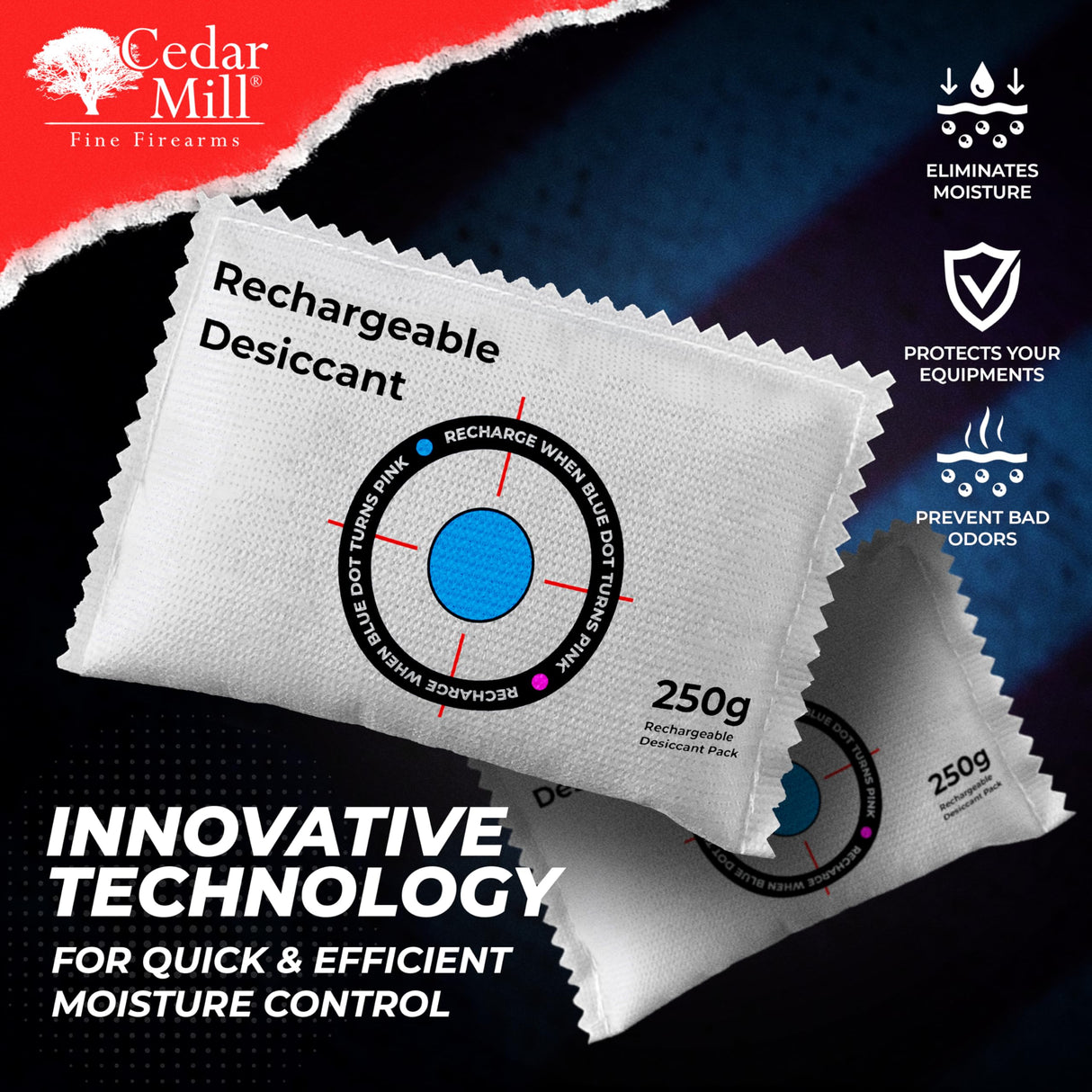 Cedar Mill Fine Firearms Gun Safe Dehumidifier – 250g Rechargeable Desiccant Packs for Storage & Humidity Control – Reusable Desiccant to Prevent Moisture Damage, Rust, and Corrosion for Firearms Cedar Mill Fine Firearms