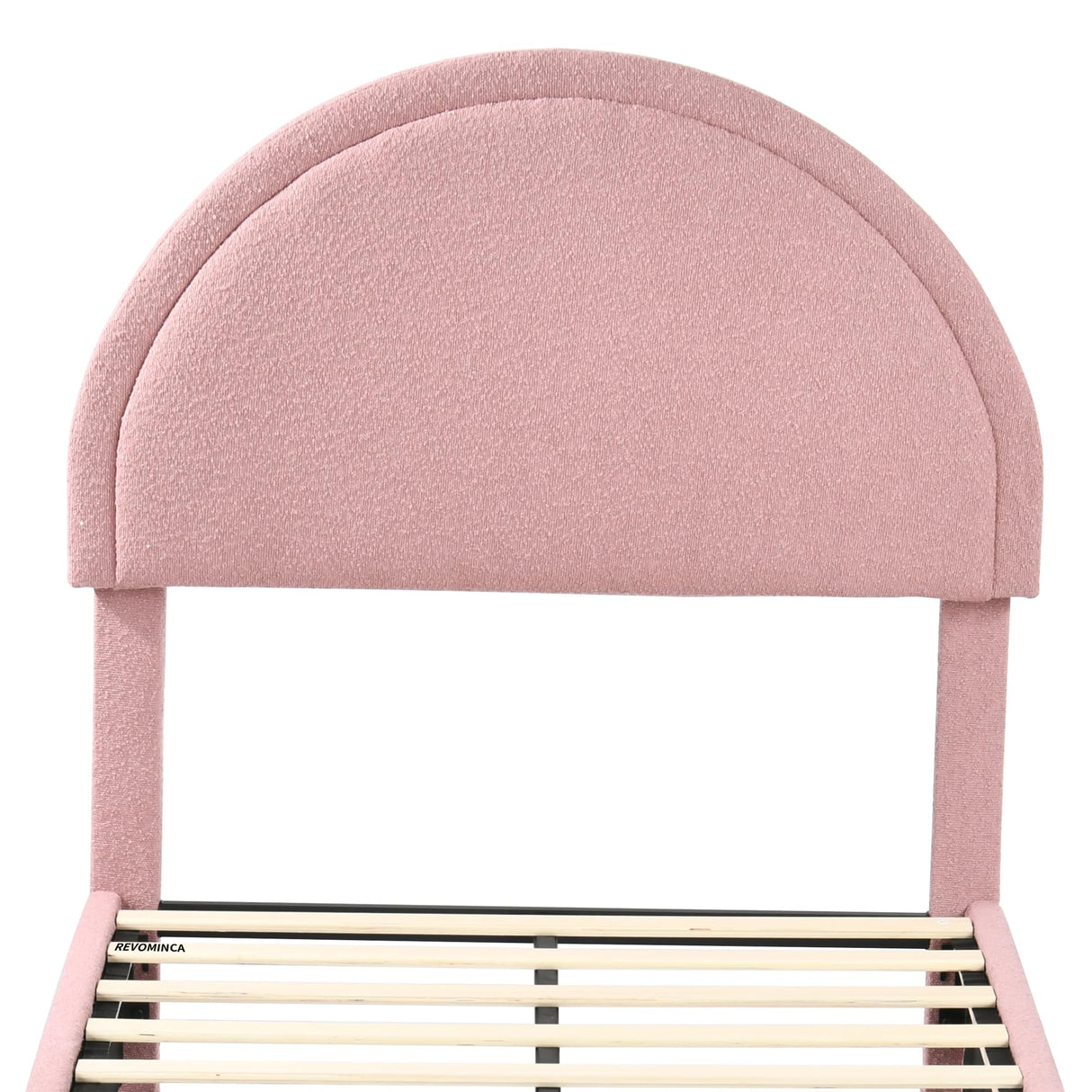 REVOMINCA Twin Size Bed Frame, Pink Twin Bed Frame, Boucle Upholstered Platform Bed Frame with Headboard, Soft Arch Shaped Round Headboard, No Box Spring Required, Easy Assembly, Pink REVOMINCA