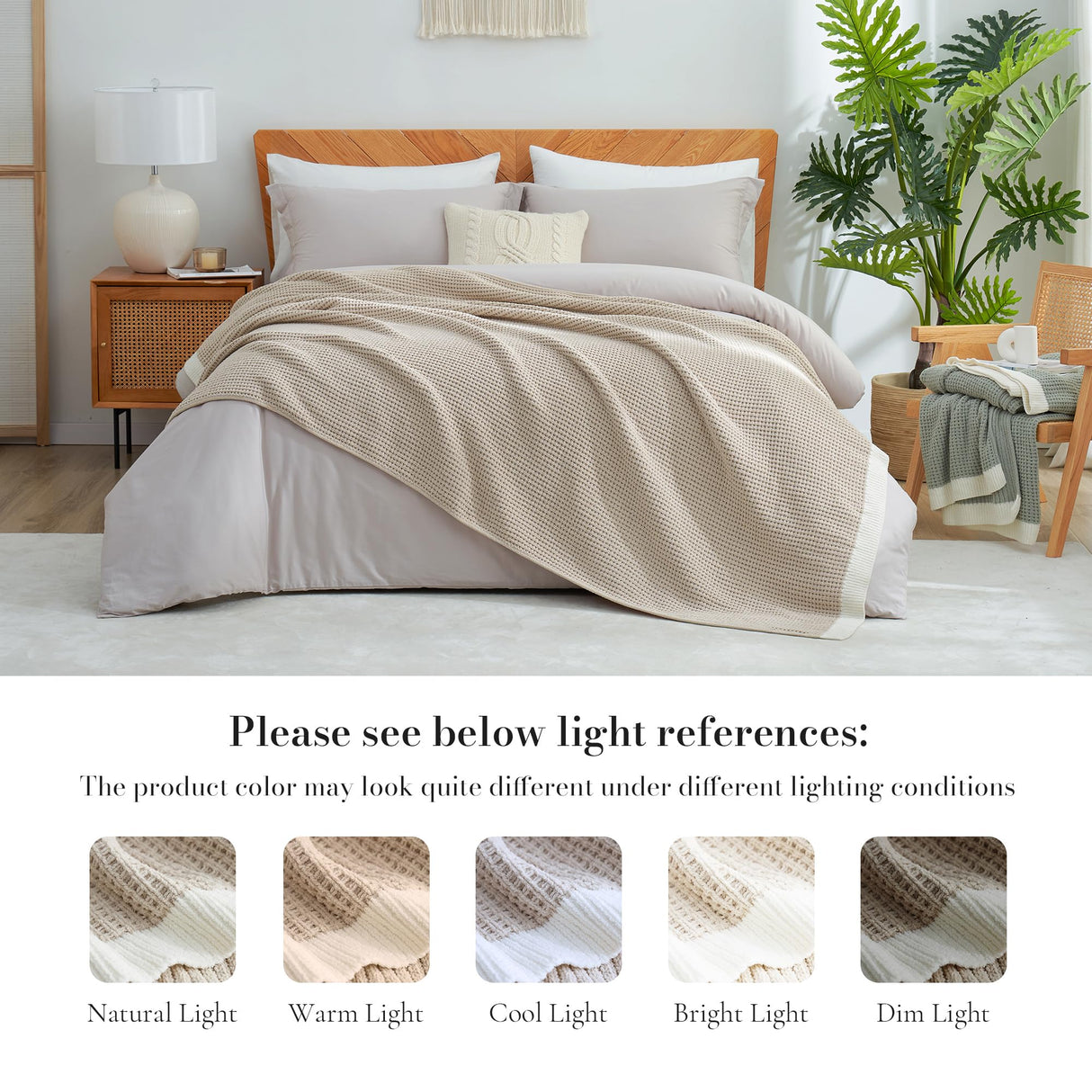 Amélie Home Waffle Throw Blanket for Couch, Soft Cozy Chenille Knit Blanket Warm Decorative Throw for Sofa, 50"x60", Beige Amélie Home