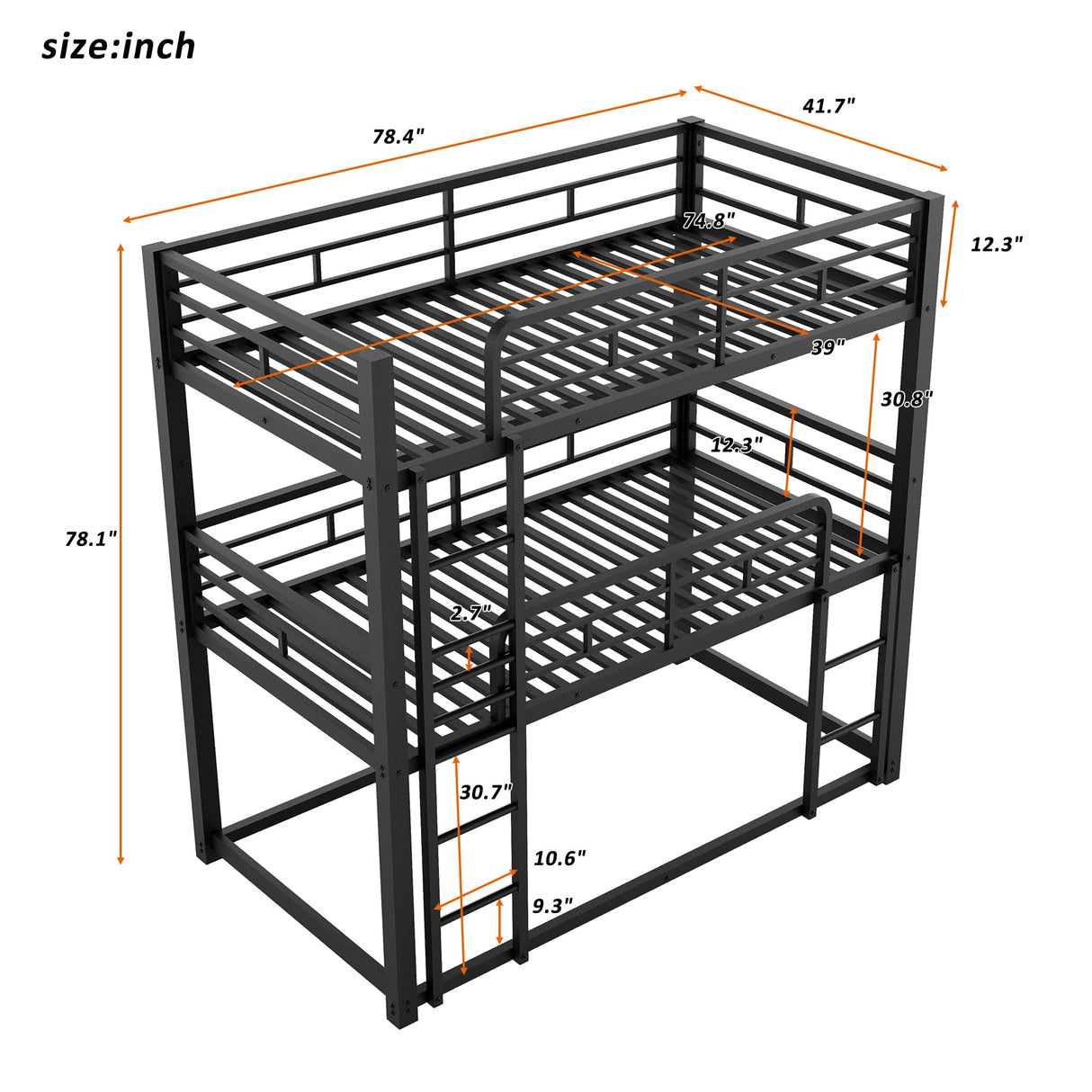 Merax Triple Bunk Bed with Safety Guardrail, Twin Over Twin Over Twin Metal Bed for Teens, Guests, Black Merax