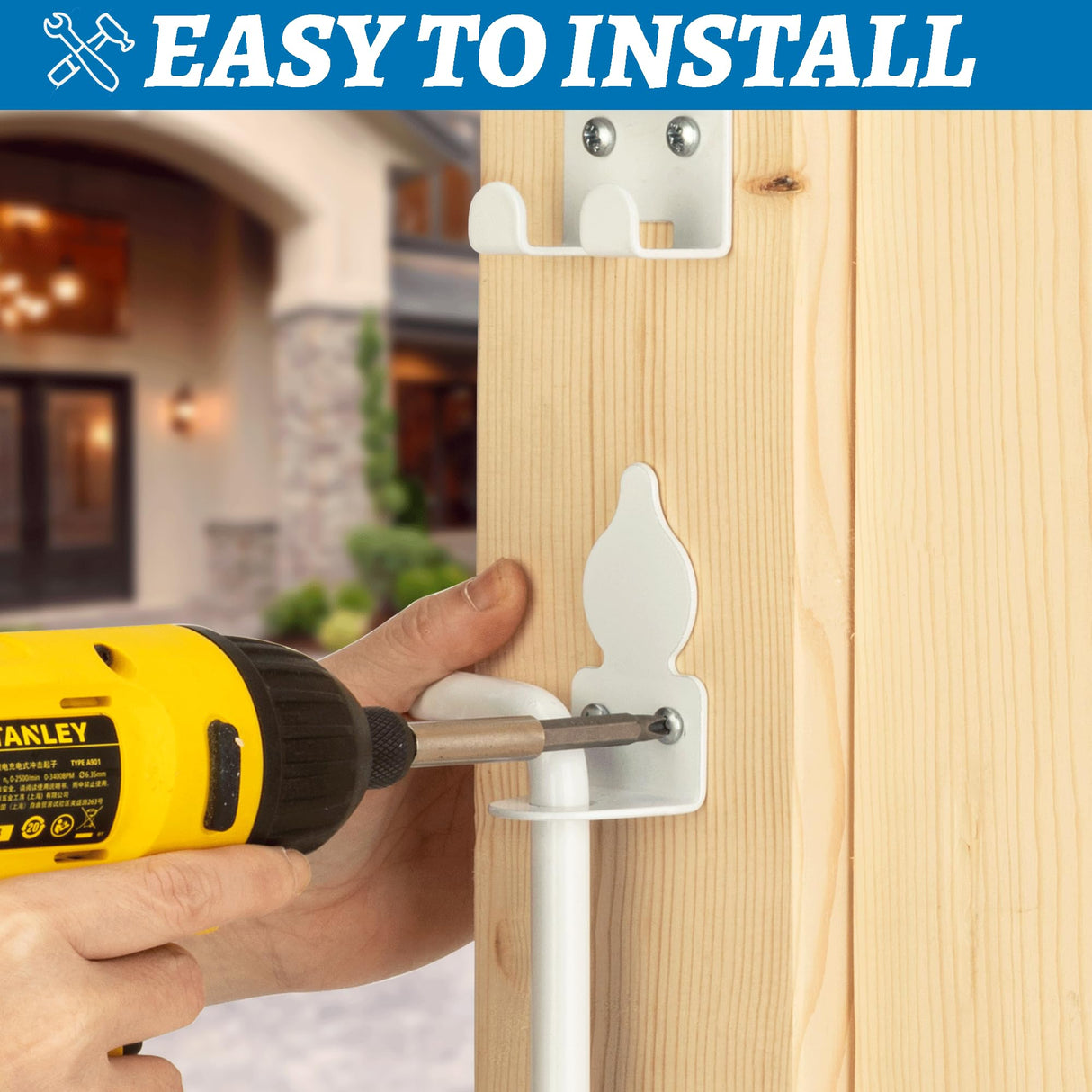 18" Heavy Duty Cane Bolt Gate Drop Rod Hardware Ground Latch for Wood PVC Vinyl Metal Fences Gates, Double Doors, White Solid Steel -2 Pack Dreamxiang