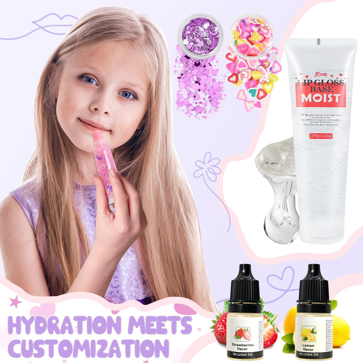 Jcoos DIY Lip Gloss Making Kit, 55PCS Lip Gloss Kit to Make Your Own Lip Gloss, Miost lipgloss base, Lip Gloss Tubes, Lipgloss Sets for Girls, Kids, Beginner Tweens Girls Trendy Stuff Gift for Her Jcoos