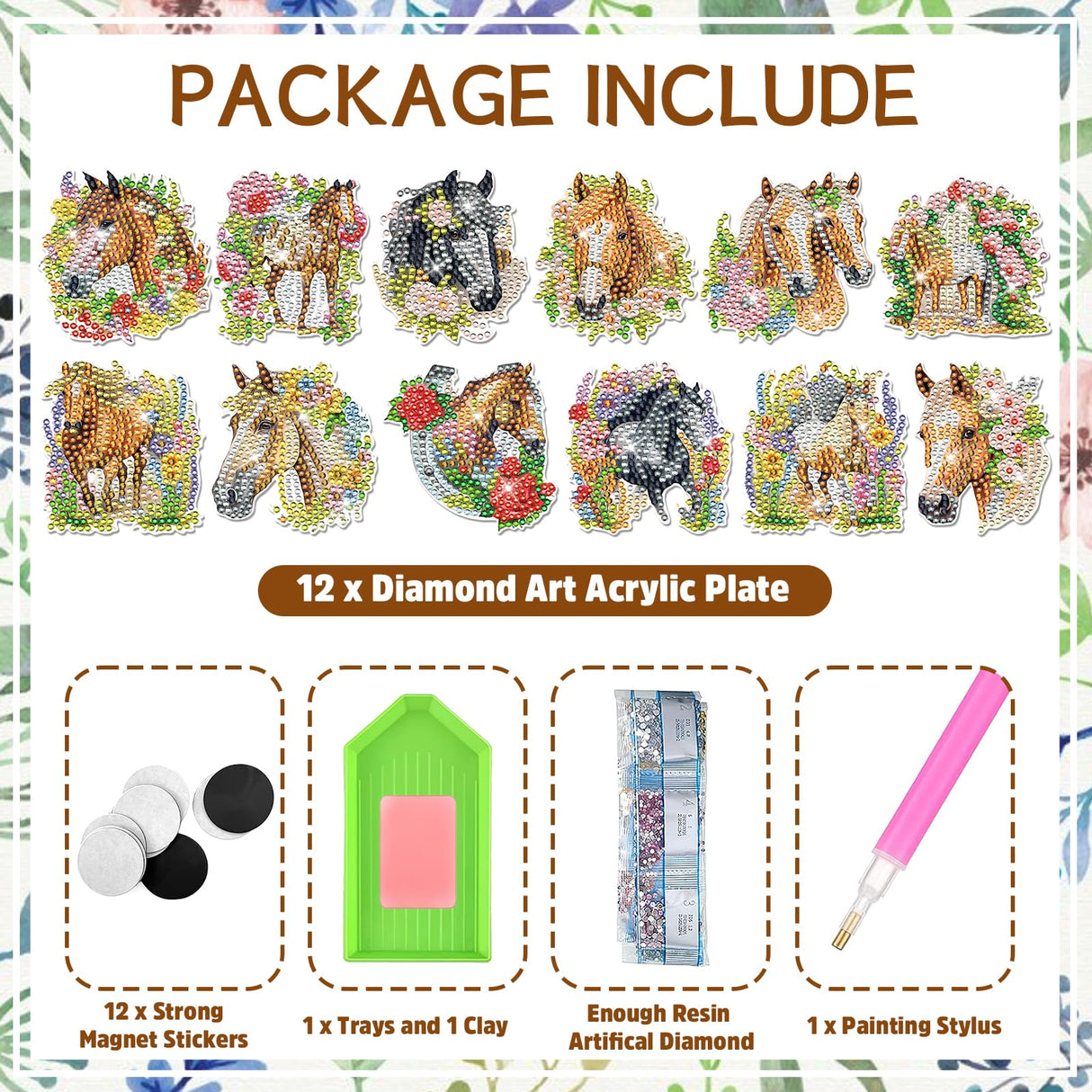 INCOK Diamond Art Refrigerator Magnets - 16 PCS Horse Diamond Painting Fridge Magnet Stickers Kits DIY Refrigerator Diamond Art Craft for Adult Beginners Home Decors Christmas Gift Horse Lover INCOK