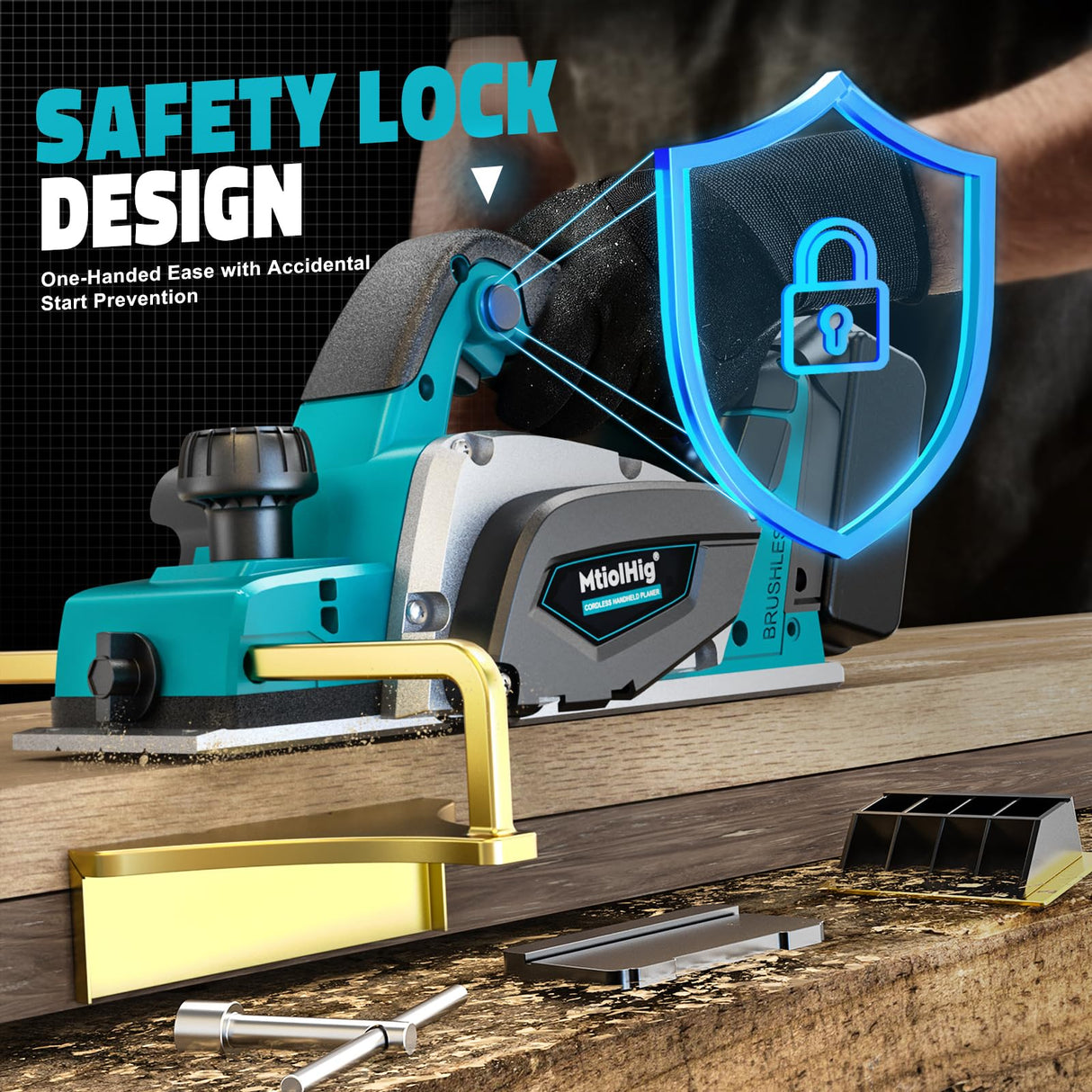 Cordless Electric Hand Planer: 3-1/4-Inch Handheld Planer for Makita 18V Battery (No Battery) - 15000 RPM Power Wood Planer for Woodworking, Carpentry, and Home DIY - Includes Blades and Edge Guide MtiolHig