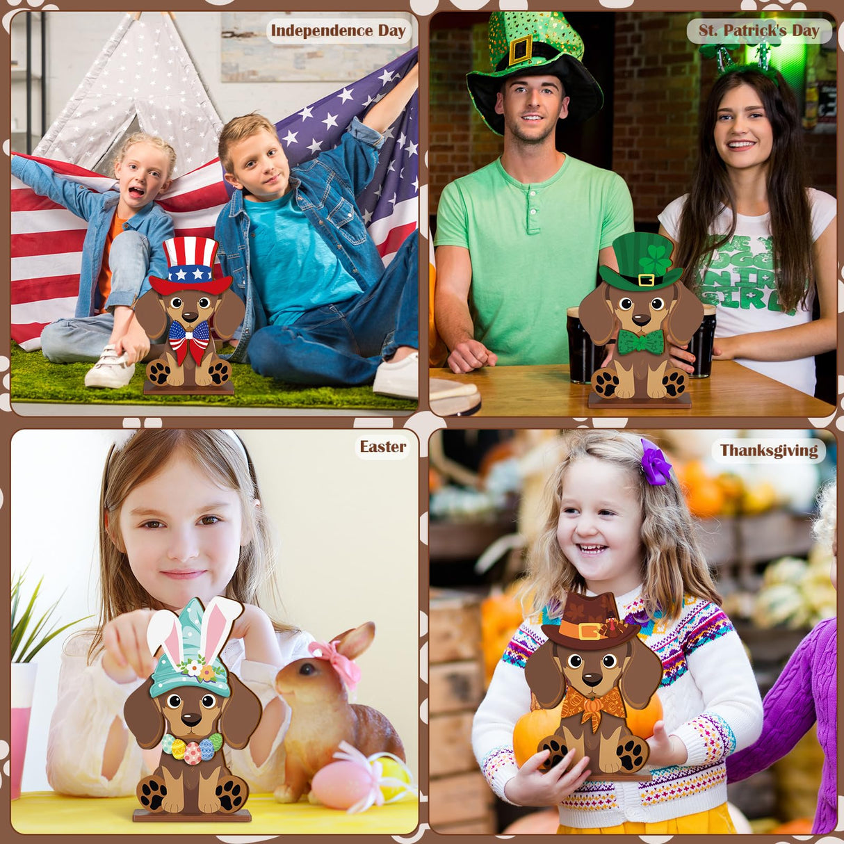 Anglechic 42 Pcs Interchangeable Christmas Dog Holiday Decor Seasonal Sign Fall Thanksgiving Tiered Tray Decoration Farmhouse Rustic Wooden Home Office Classroom Desk Accessories Welcome Ornament Gift Anglechic