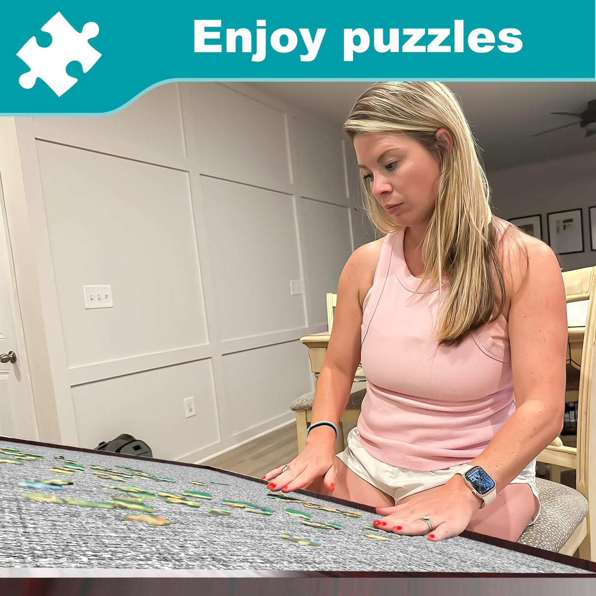 Jigsaw Puzzle Table 1500 Pieces,Adjustable Height&Up Puzzle Board with Cover and 4 Drawers,34×26in Puzzle Tables for Adults,Puzzle Board with Cover with Legs for Puzzle Doer(Coffee Color) RAGOZONERY