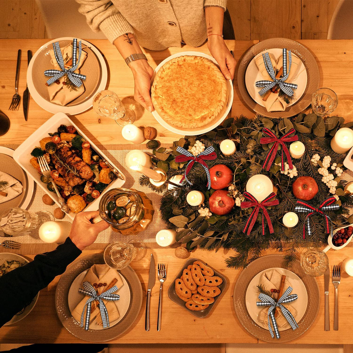 Chuangdi 4 Rolls 200 Yards Christmas Buffalo Plaid Checkered Ribbon Black White and Red Gingham Ribbon 3/8 Inch Wide Edge for DIY Crafts, Present Wrapping, Hair Bows, Holiday Decoration Chuangdi