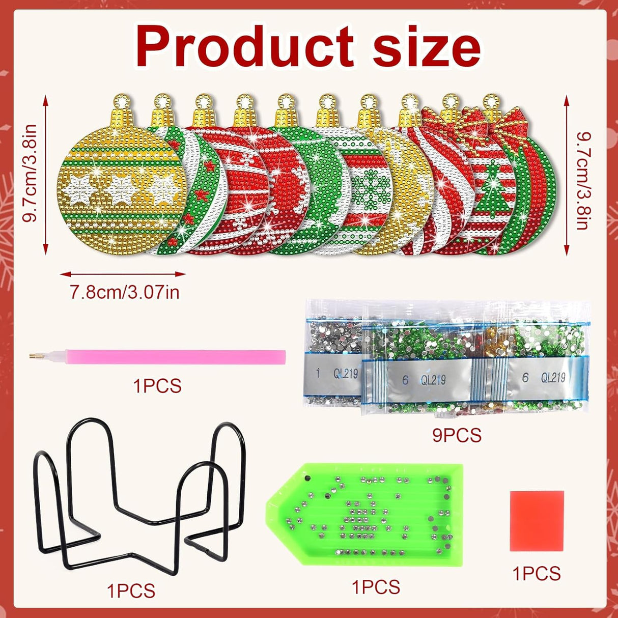 Hoxxu 10pcs Christmas Diamond Art Coasters Kit, 5D Christmas Diamond Painting Kits with Stand, Ideal for Cups, Wine Glasses, Perfect for Holiday Decor Table Setting Hoxxu