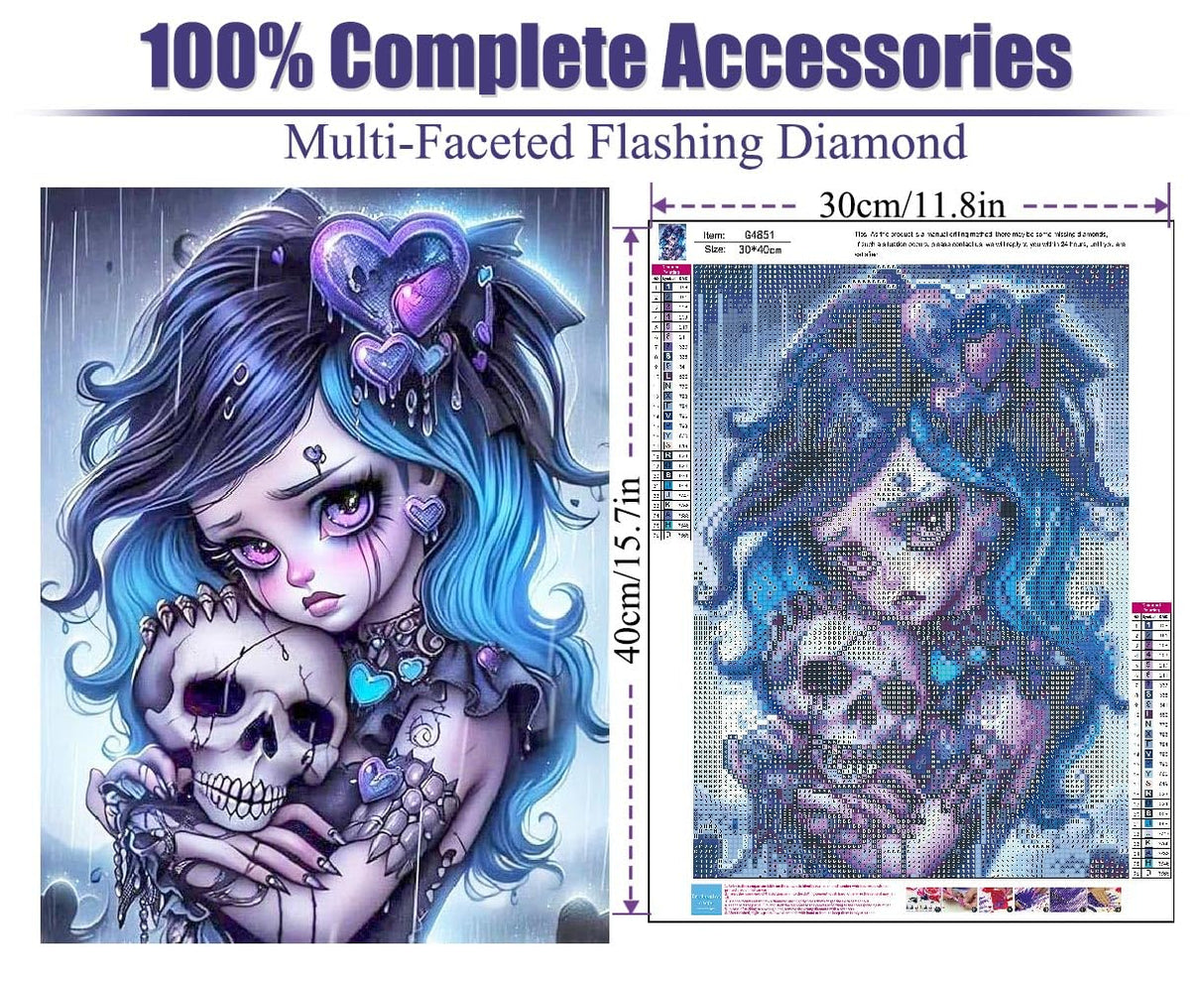 cdjlddww 5D Diamond Painting Kits for Adults, Gothic Diamond Art Kits for Beginners, DIY Skull Round Full Diamond Gemstone Art Rhinestone Painting for Wall Decor 12X16 inch cdjlddww