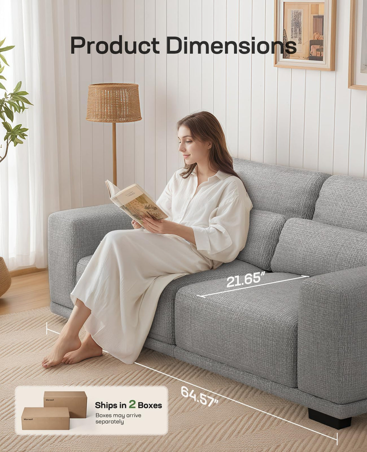 Marsail 65" Loveseat Sofa, Love Seat for Living Room, Comfy Couch with Deep Seats and Wide Armrests, Sofa Couch with Supportive Cushion and Sturdy Frame, Easy to Clean with Removable Covers, Grey Marsail