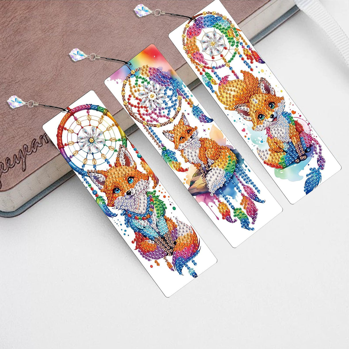 TDFERAN 4PCS Diamond Bookmarks Dreamcatcher Fox Diamond Painting Kits with Tassels Pendants DIY Rhinestones Paint Bookmark for Writers Readers Funny Bookmarks Colored Gem Animal Bookmark TDFERAN