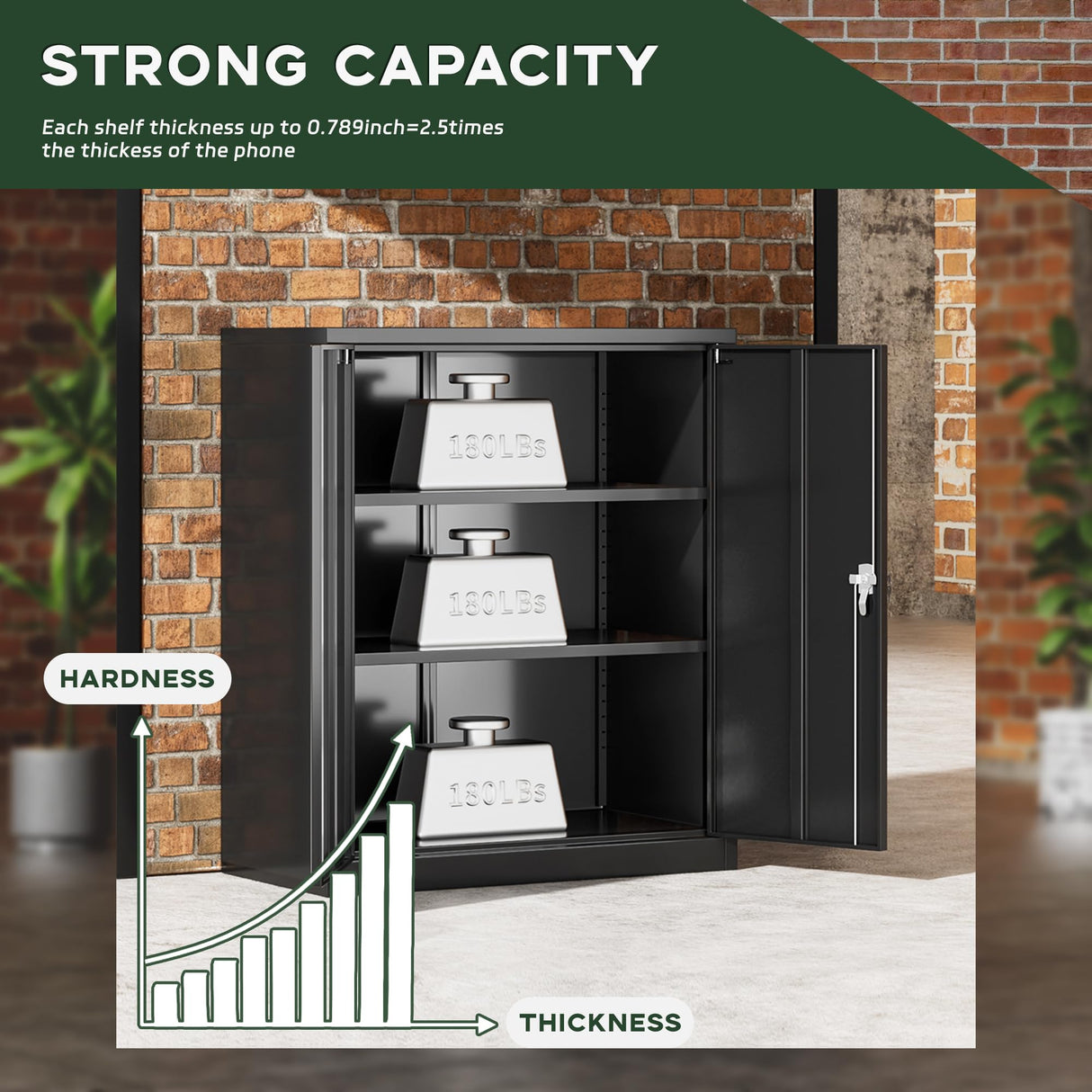 Greenvelly Metal Storage Cabinet, 42" Metal Locking Cabinet with Doors and 2 Adjustable Shelves, Black Steel Cabinet with Lock for Office, Garage, Home, School Greenvelly