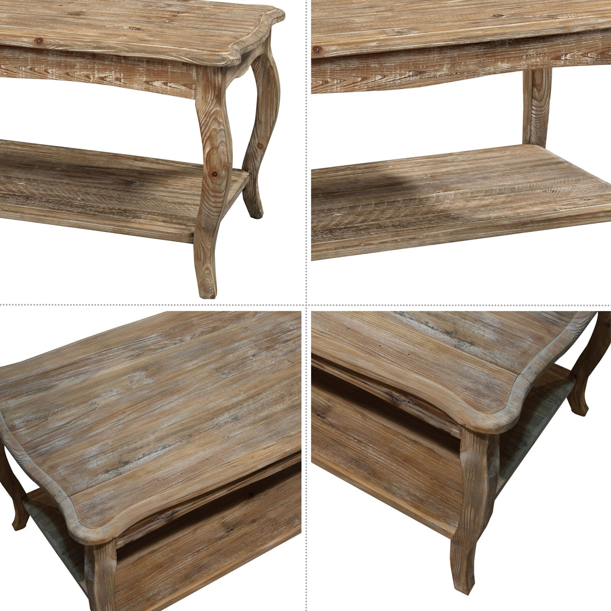 Alaterre Furniture Austerity 42-Inch Rustic Coffee Table with Open Shelf, Curved Legs, and Scalloped Edge - Easy Assembly Reclaimed Wood Living Room Table - Farmhouse Furniture (Driftwood Finish) Alaterre Furniture