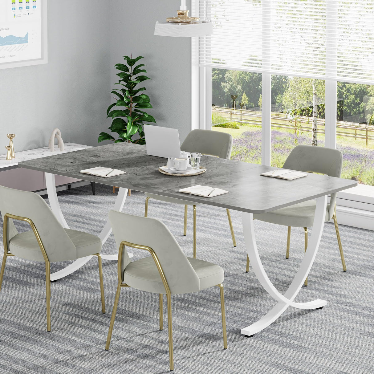 Tribesigns Executive Desk, 63” W x 31.5” D Large Office Desk, Modern Computer Desk Conference Table Meeting Room Table, Business Furniture for Home Office, Gray and White Tribesigns