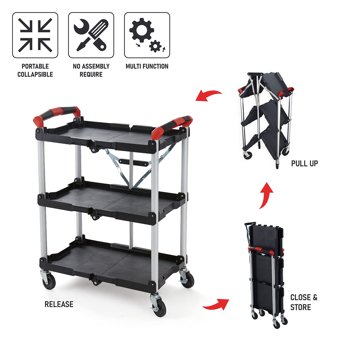 Olympia Tools 410-007 Pack-N-Roll 150 lbs Folding Collapsible Service Cart, Black/Red Olympia Tools