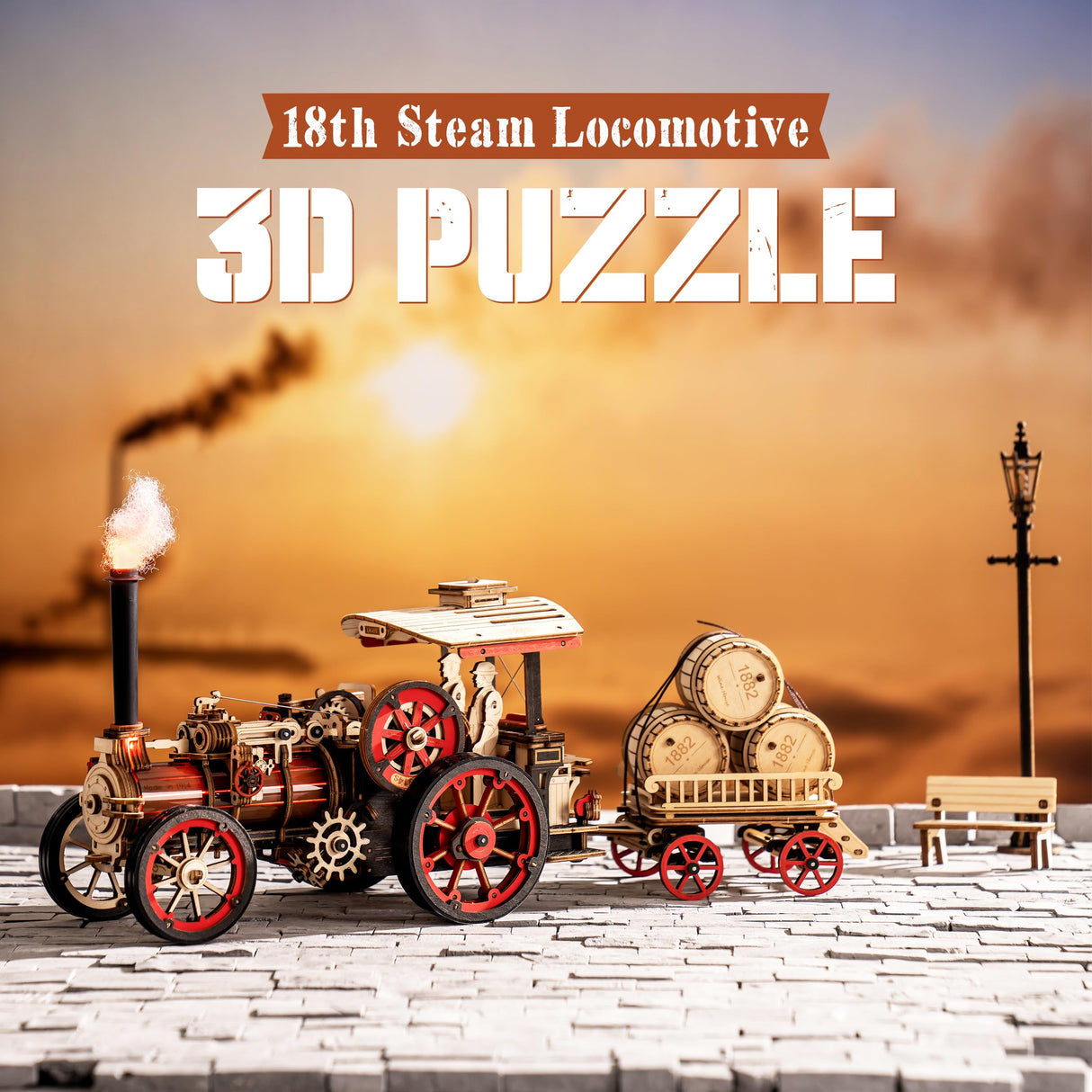 RoWood 3D Puzzles for Adults,Steam Engine Model Kit,1:28 Scale Mechanical Steam Locomotive Wooden Puzzle,469PCS,Assembly Time 6H, Awesome Gifts for Adults&Teens rowood