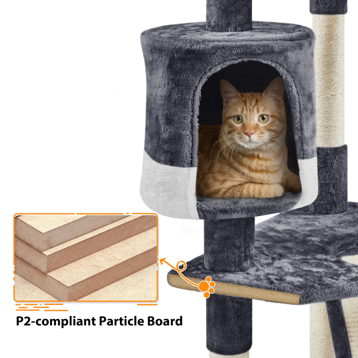 Yaheetech 79in Multi-Level Cat Trees Indoor Cat Tower with Sisal-Covered Scratching Posts, Plush Perches and Condo for Kittens, Cats and Pets - Dark Gray and White Yaheetech