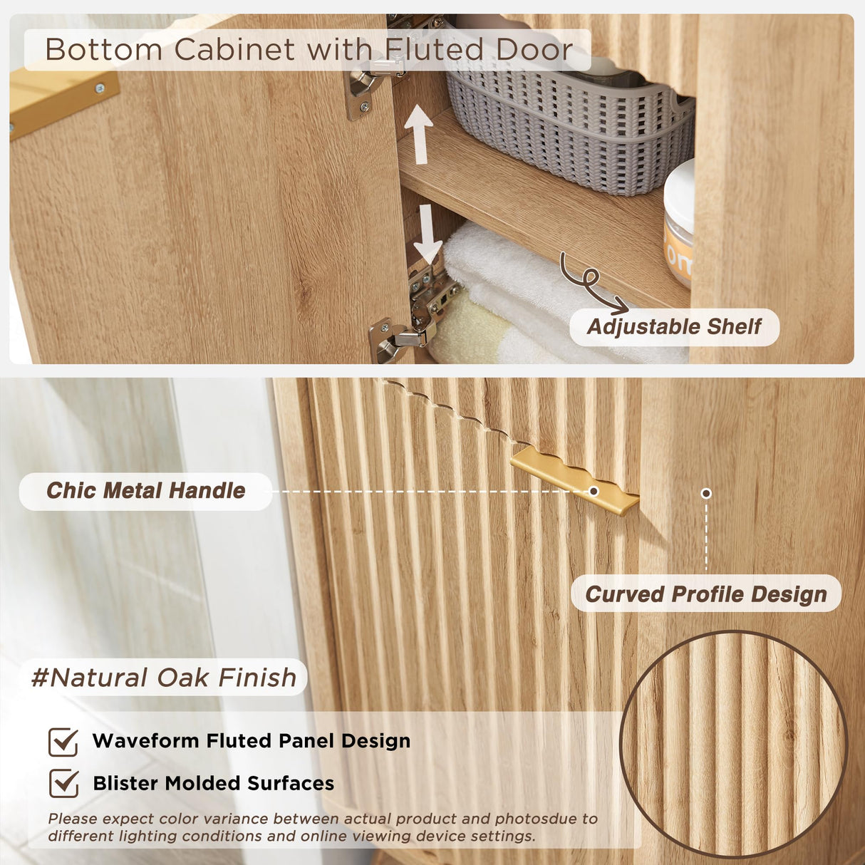 RedLemon 68" Tall Bathroom Narrow Storage Cabinet with Adjustable Shelf, Drawer & Faux Marble Top, Curved Profile Linen Tower for Bathroom, Living Room, Kitchen, Natural Oak Color RedLemon