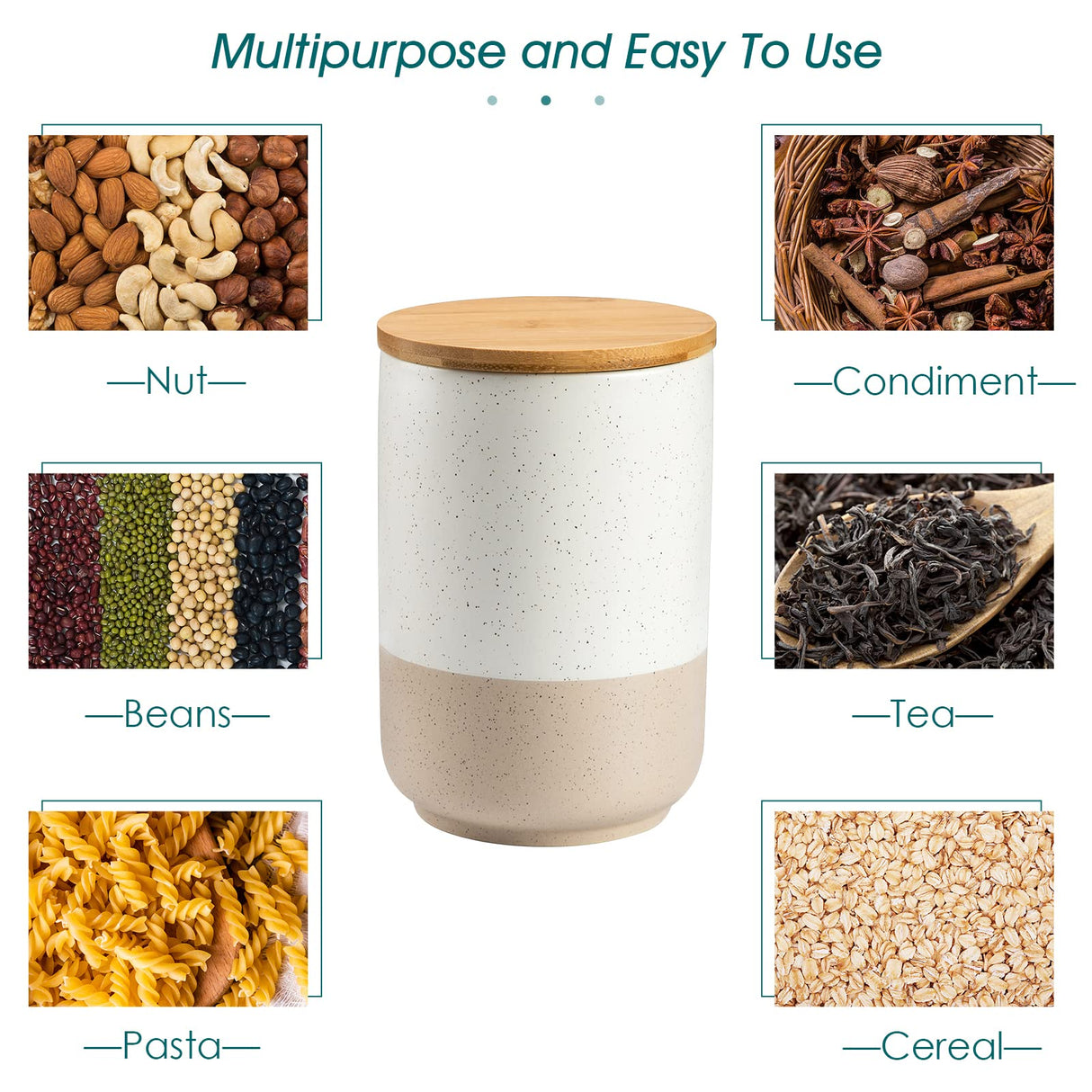 vancasso Sabine Canister Sets for Kitchen, Ceramic Kitchen Canisters for Countertop with Airtight Wood Lids, Large Flour and Sugar Containers for Coffee, Tea, Spice (Set of 3) vancasso