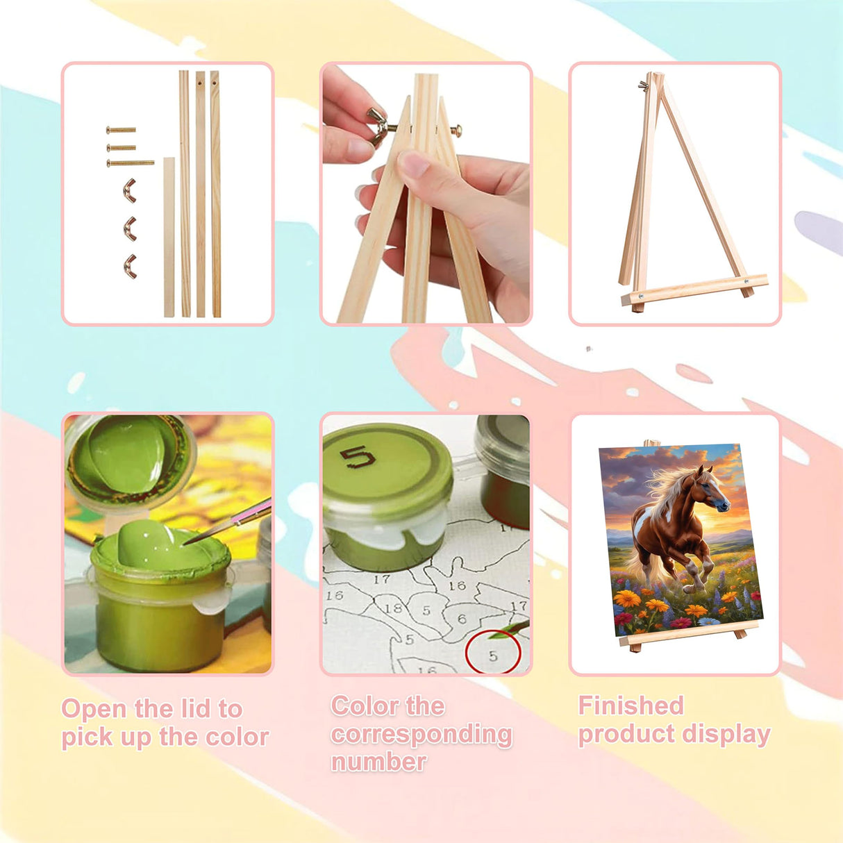 Horse Paint by Numbers for Adults with Framed Canvas-with Wooden Easel,Paint by Number on Canvas Animals,DIY Acrylic Oil Painting Kits with Brushes Nice Gift Box for Home Wall Decor(12x16inch) xackcme