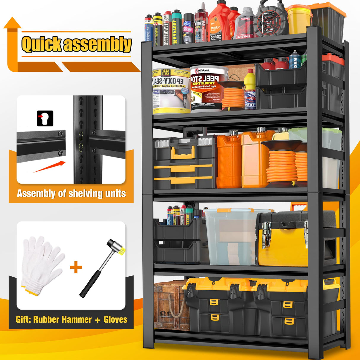 PRESTELION 72" H|35" W All-Metal Garage Shelving-Easy Assembly 5-Tier Shelving Unit|Heavy Duty Adjustable Shelf for Industrial,Warehouse,Basement,Black PRESTELION