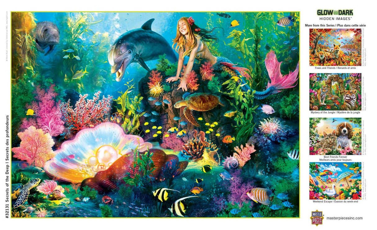 Masterpieces 500 Piece Glow in The Dark Jigsaw Puzzle for Adults, Family, Or Kids - Secrets of The Deep - 15"x21" Masterpieces