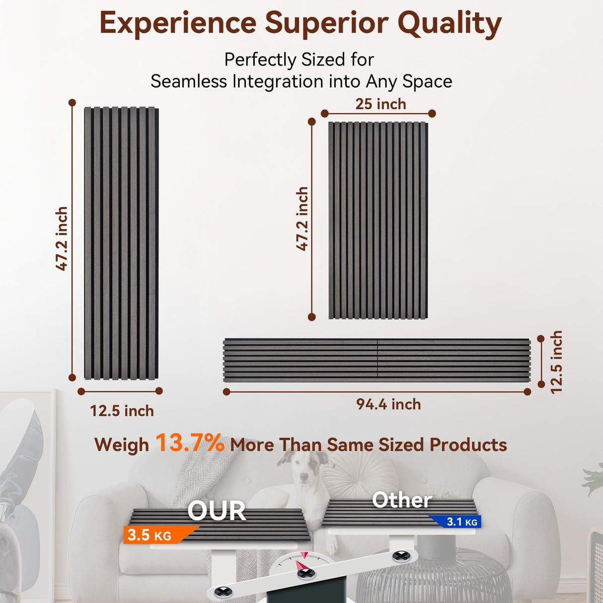 Wood Slat Panels, Interior Wall Decor Easy Installation, Soundproof Slatted Wall Panels 3D Acoustic Decoration for Office, Meeting Room, Café, Bars, Restaurant & Home, Deep Gray 2 Pcs 47.2×12.5 in WoveN SounD