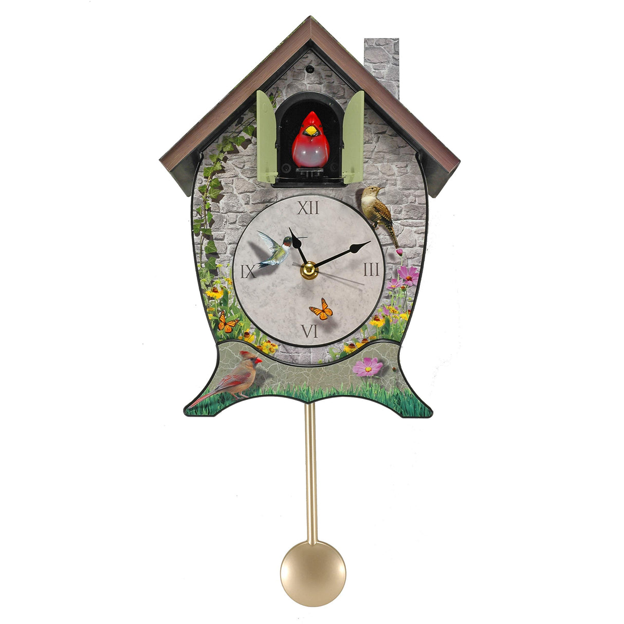 Mark Feldstein Garden Cottage Singing Cardinal Tabletop Wall Sound Cuckoo Clock 14x10 Mark Feldstein & Associates