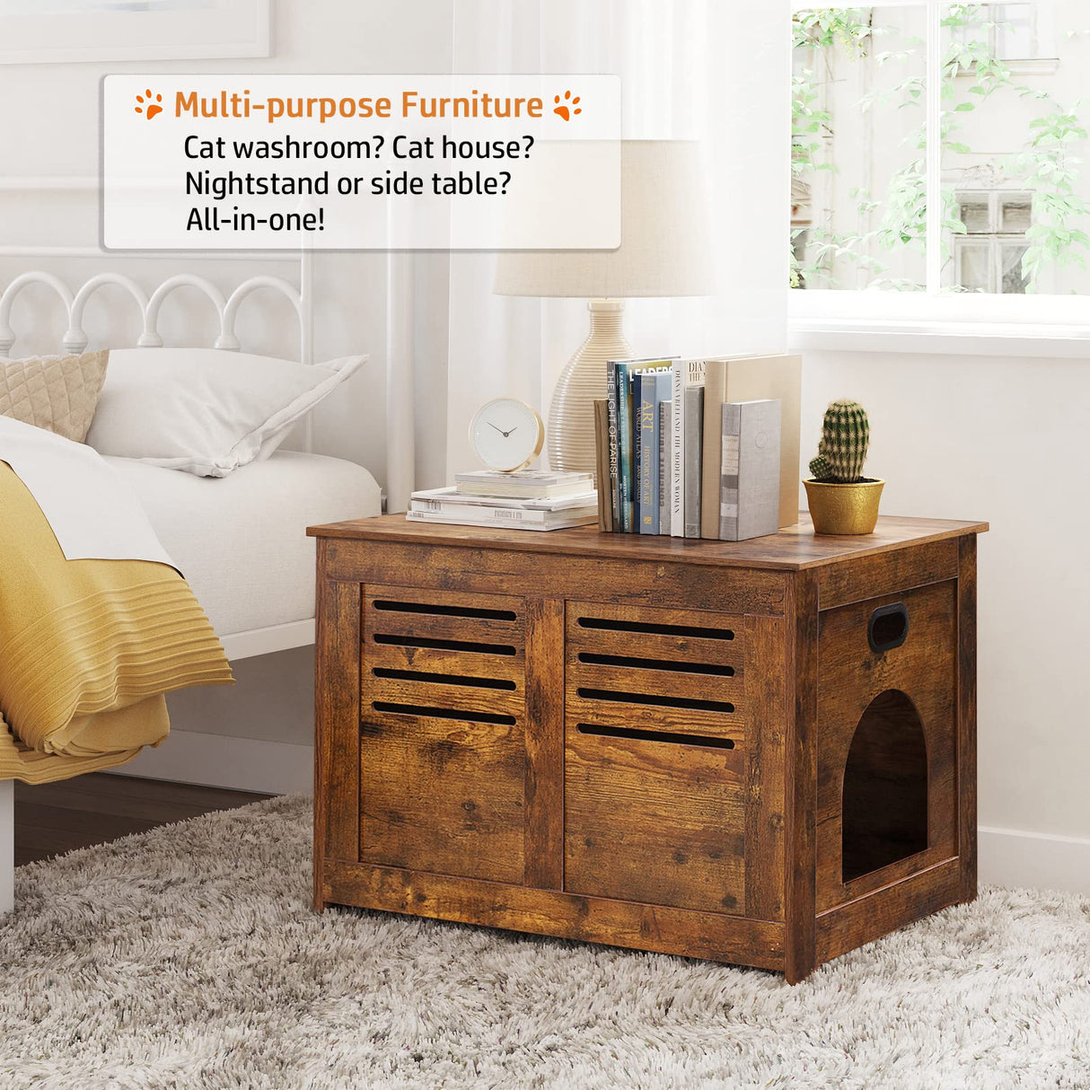 DINZI LVJ Litter Box Enclosure, Flip Top Litter Box Furniture, Hidden Cat Washroom, Wooden Cat House, End Table, 31.5" L x 19.7" W x 19.7" H, Good Ventilation, Easy to Assemble, Rustic Brown DINZI LVJ