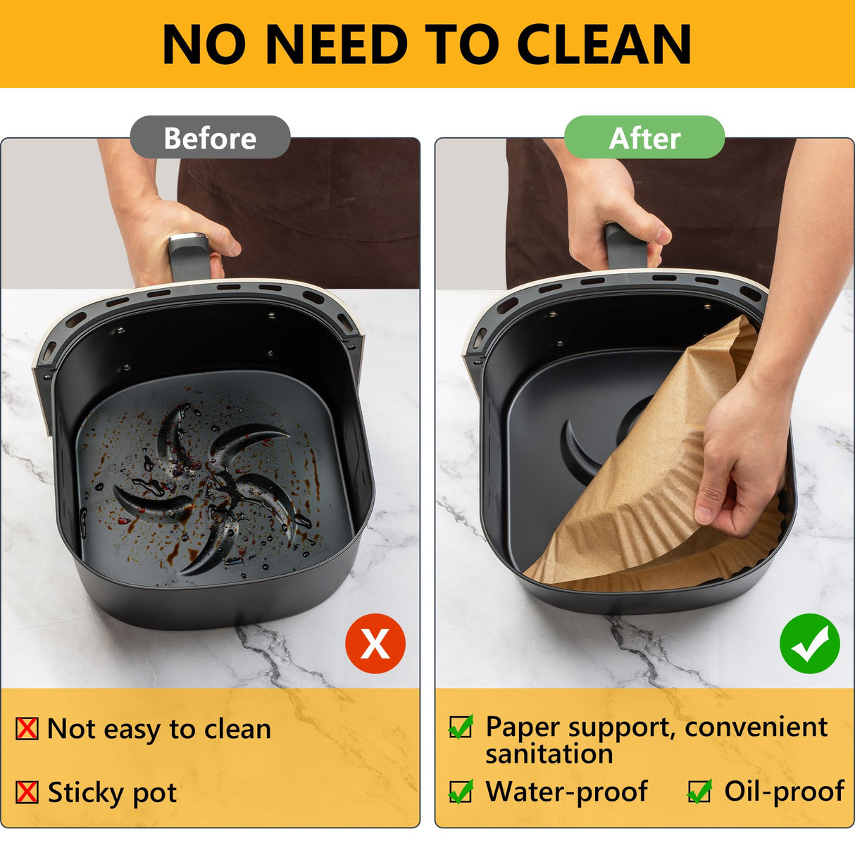 Air Fryer Liners Disposable - 125 Pcs 8IN Square Parchment Paper Sheets, Non-Stick, Oil-Proof Baking Paper for Easy Cleanup, Food-Grade Airfryer Accessories for 5-8 QT Basket, Heat-Resistant to 450°F TEDRAREVO