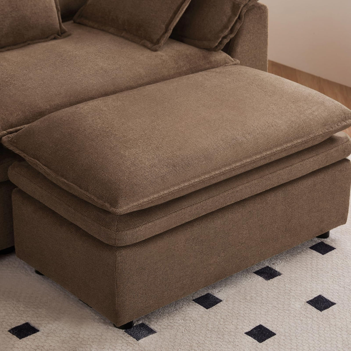 FEISHOMINOO 87" L Shaped Sectional Sofa Modular Deep Seat Sofa Couch with Ottoman, Chenille Sofa Sleeper Comfy Upholstered Furniture for Living Room, Apartment, Studio, Office (Espresso, L-Shaped) FEISHOMINOO