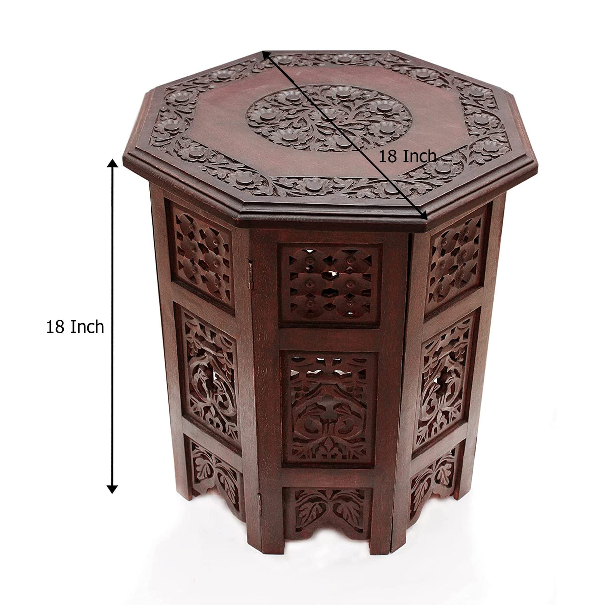 COTTON CRAFT Solid Wood Accent End Table - Hand Carved Vintage Boho Folding Side Table - Small Spaces Entryway Farmhouse Living Room Bedside - No COTTON CRAFT