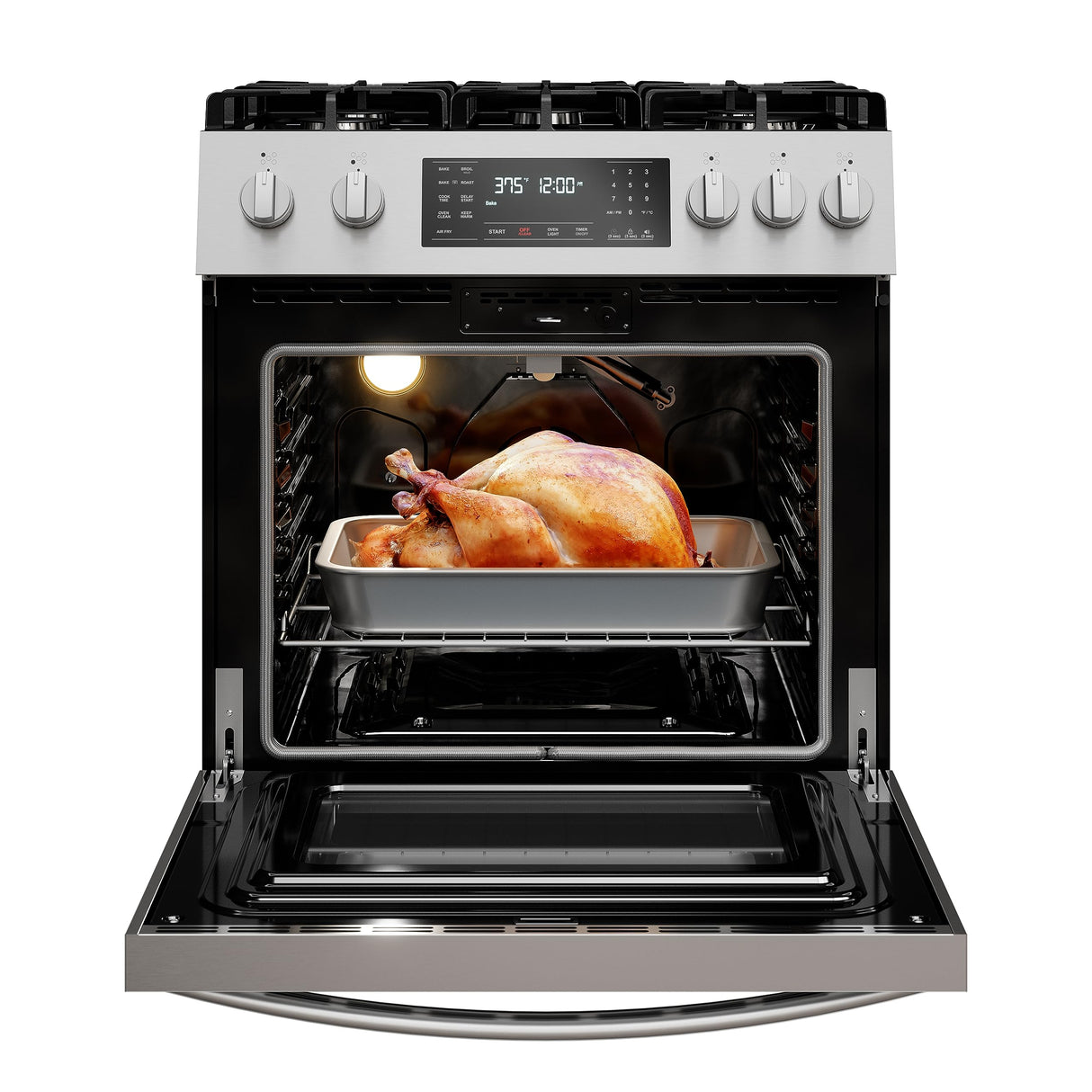 Kenmore Front Control Gas Range Oven with 5 Cooktop Burners, True Convection, Steam and Self Clean, Freestanding Stainless Steel Stove and Oven, 4.8 cu. ft. Capacity Kenmore