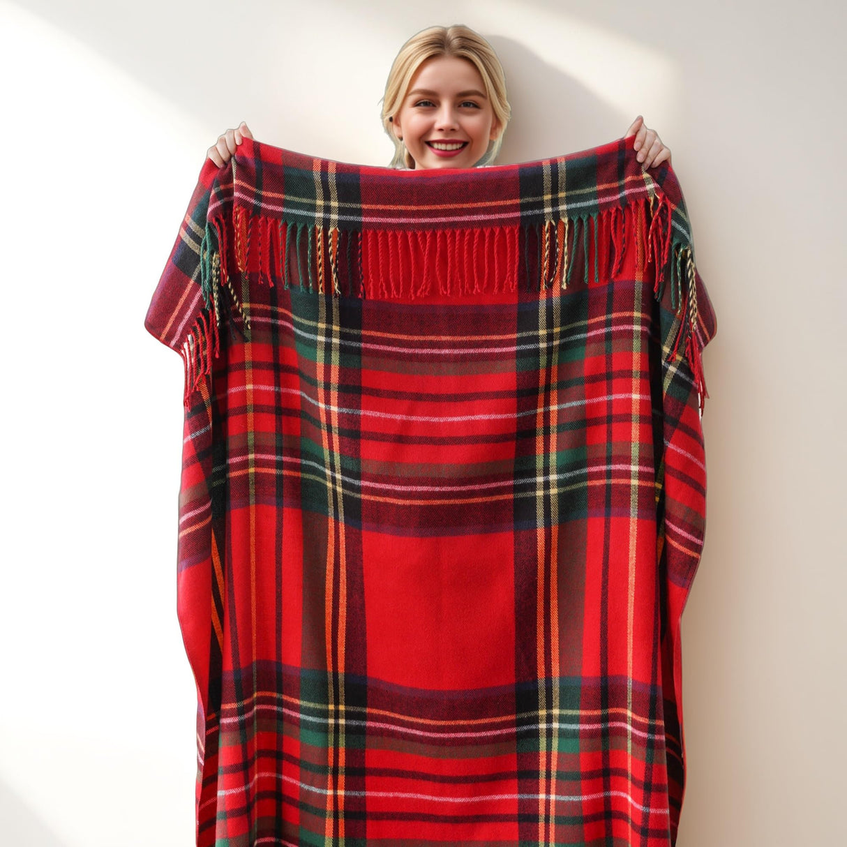 BATTILO HOME Christmas Red Plaid Throw Blanket for Couch, Bed, Super Soft Red Plaid Blankets,Soft Christmas Decorative Throw with Tassels 50"x60" BATTILO HOME