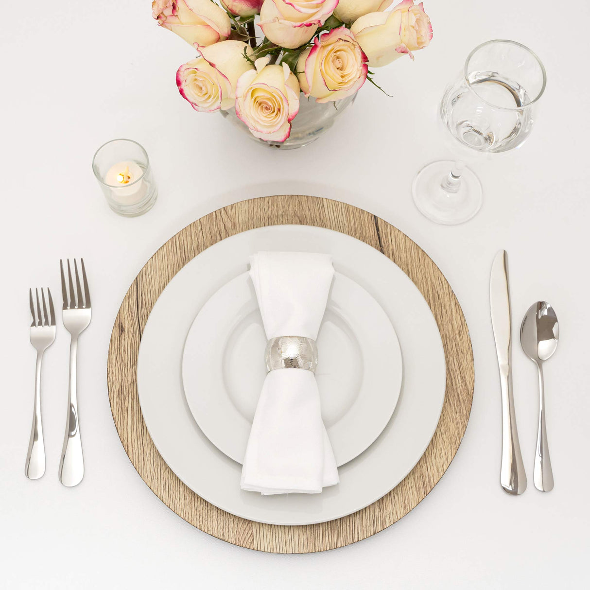 Simply Elegant Set of 6 Faux Wood Plastic Charger Plate | Service Plate for Parties, Dinner, Weddings, Quinceaneras and Events | 13 inch Diameter | Brown Finish Simply Elegant