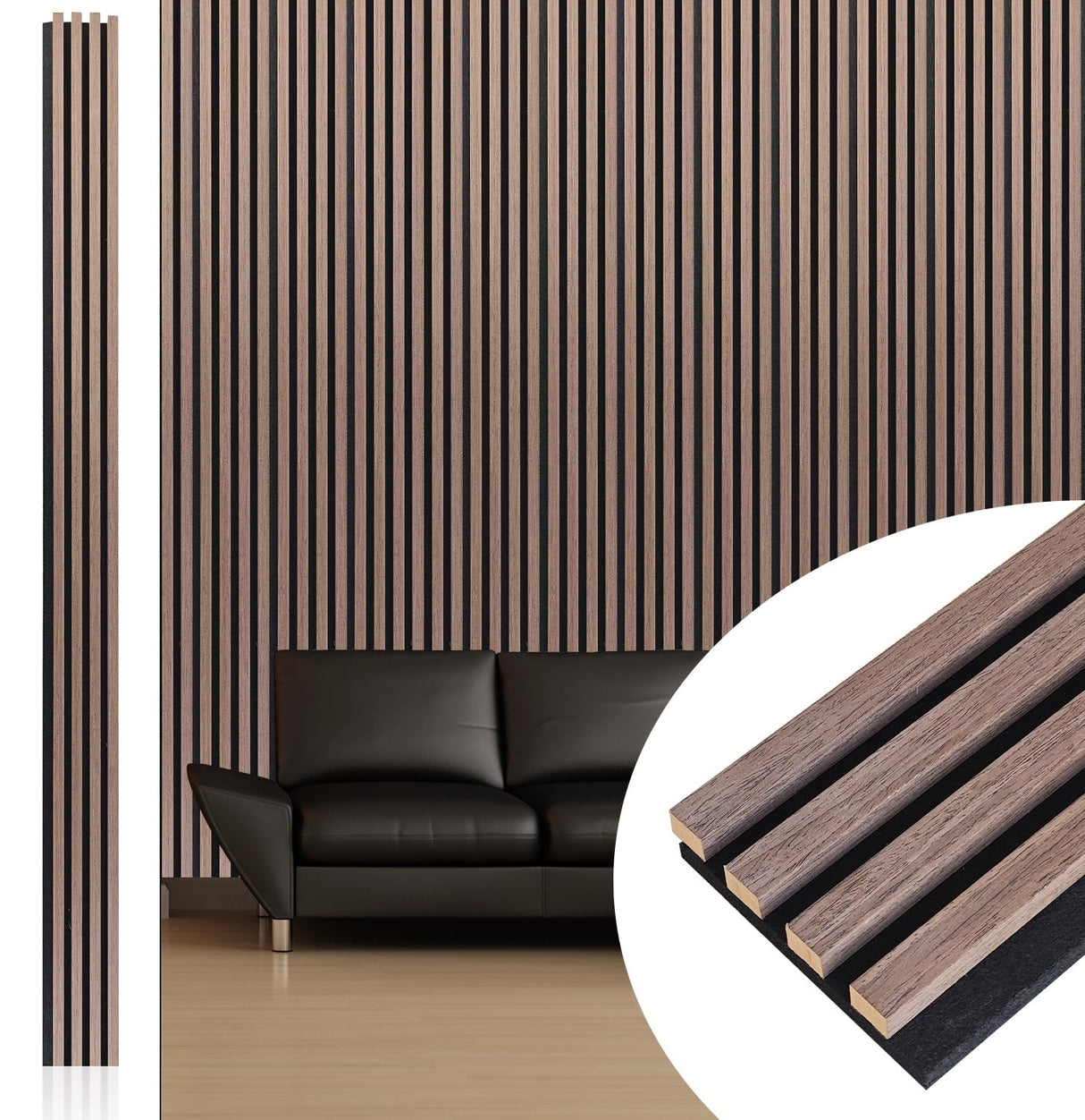 NeatiEase Wood Wall Panels, 9 Feet Acoustic Slat Wall Panels for Interior Wall Decor and Noise Reduction, Decorative Slat Wall Paneling, Smoked Oak, 4-Piece NeatiEase