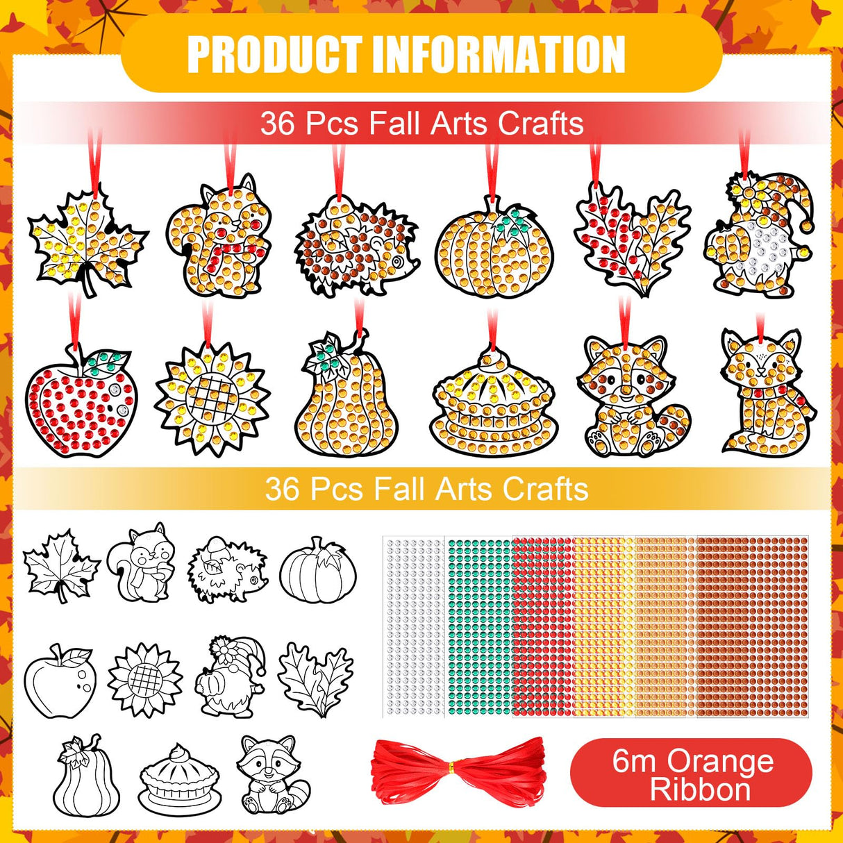 Gersoniel 36 Sets Fall Thanksgiving Window Art Suncatcher Kits Fall Gem Art Kit Diamond Painting Crafts Autumn Gemstone Sun Catcher Gem Craft for Autumn Thanksgiving Harvest Party Favors Gift Gersoniel
