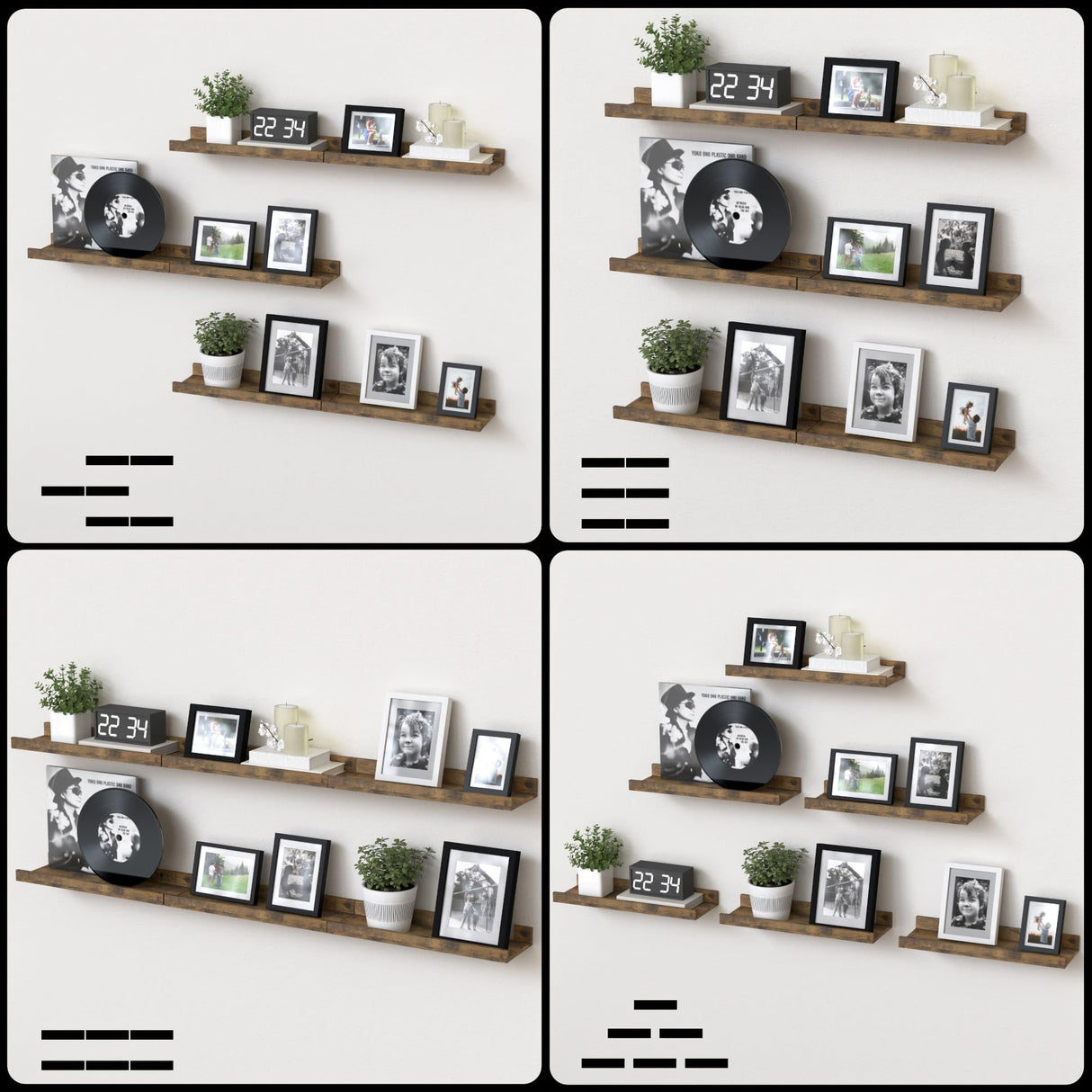DOLLFIO Floating Shelves Set of 6, Farmhouse Wall Shelves with Lip, Display Shelves for Wall Decor, Rustic Picture Ledge for Living Room, Bedroom, Nursery, Bathroom, Pictures, Books, Plants- Brown DOLLFIO