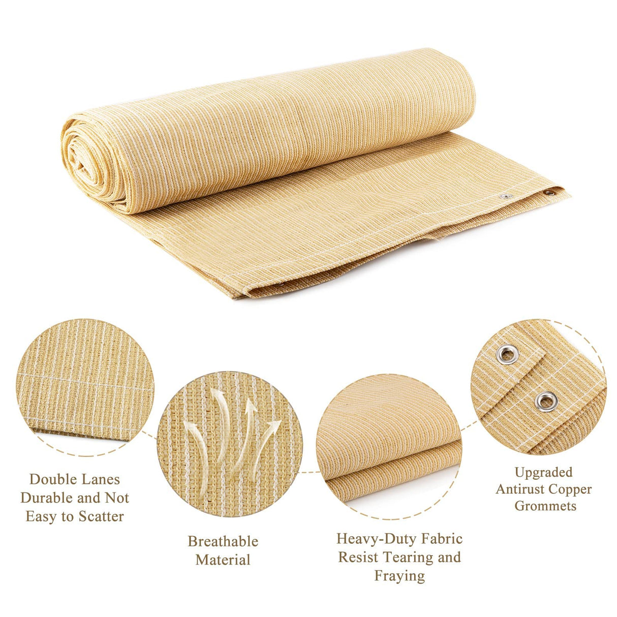 ABOSUN Outdoor Sun Shade Cloth, 10' x 16', Pergola, Deck, and Backyard Patio Sunshade with UV Protection, Heat Resistant HDPE Material, Reinforced Grommets (10x16 FT, Wheat) ABOSUN