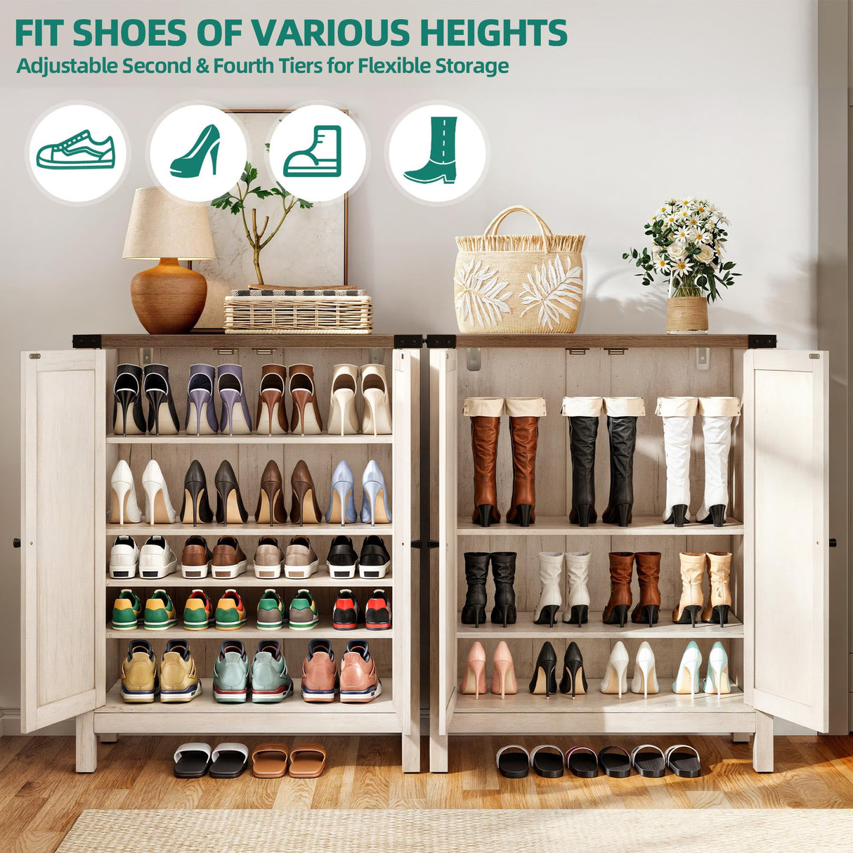 YITAHOME Shoe Cabinet with Doors, Farmhouse 5-Tier Shoe Storage Cabinet for Entryway, Large Capacity Wooden Shoes Rack Organizer for Entryway/Hallway/Closet, Beige YITAHOME