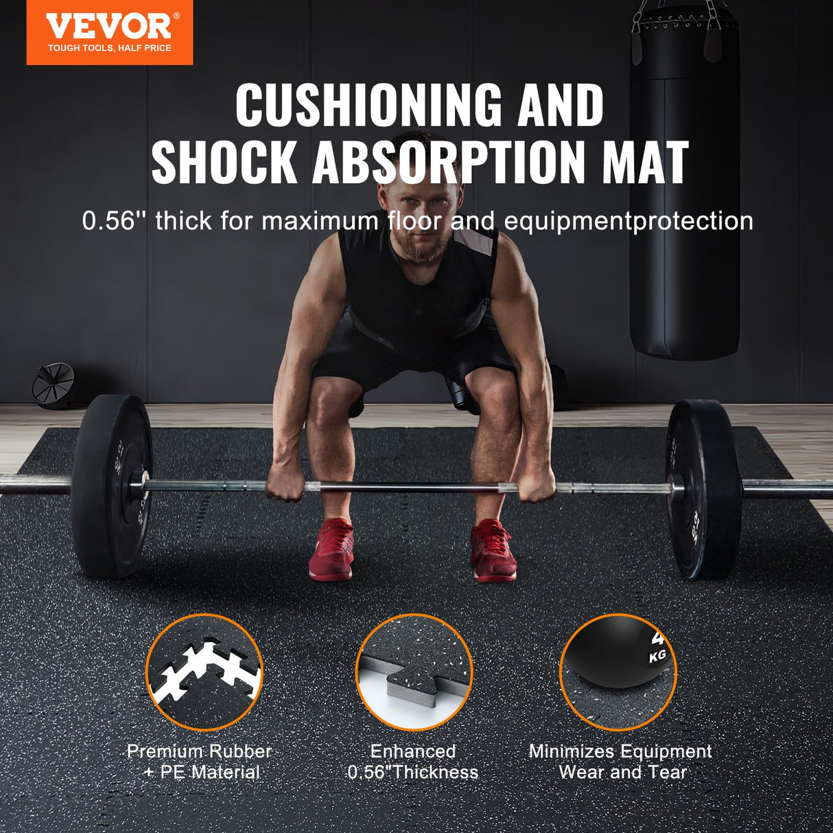 VEVOR 0.56 Inch Thick Gym Floor Mats, 25 Tiles Rubber Top with EVA Foam, 24" x 24" Gym Flooring Workout Mats with 100sq.ft Coverage, Interlocking Puzzle Gym Mats for Gym, Home, Garage, Black & White VEVOR