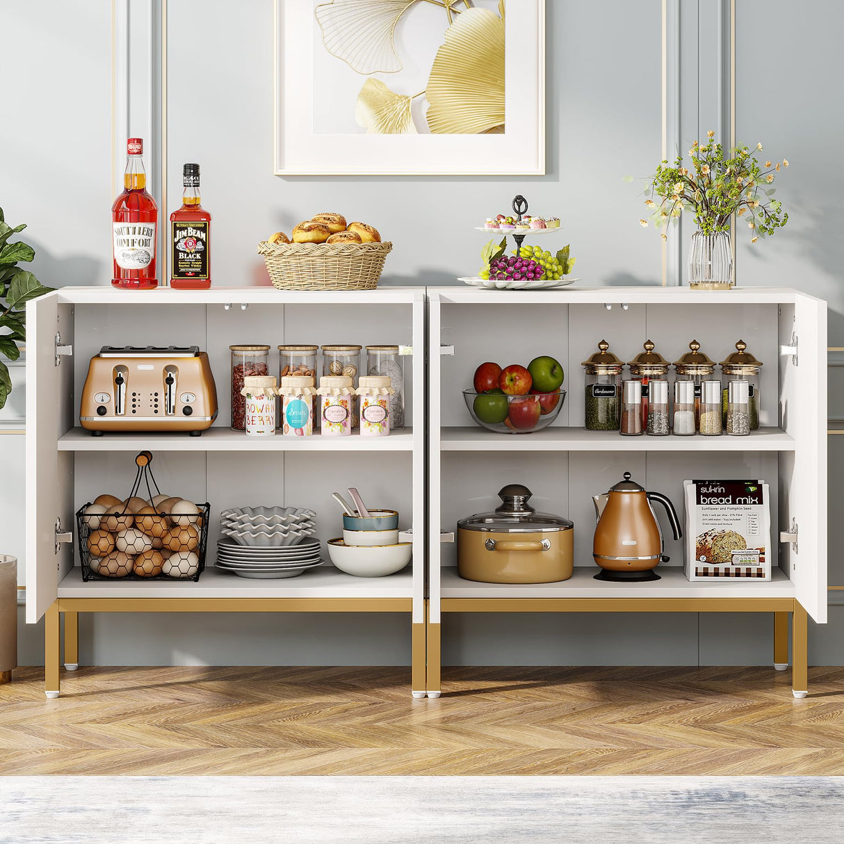 Tribesigns Modern Buffet Cabinet Set, 59 Inch Storage Cabinet with 4 Doors, Freestanding Floor Sideboard Cabinet with Adjustable Shelves, Wood Coffee Bar Side Cabinet for Living Room, Dining Room Tribesigns