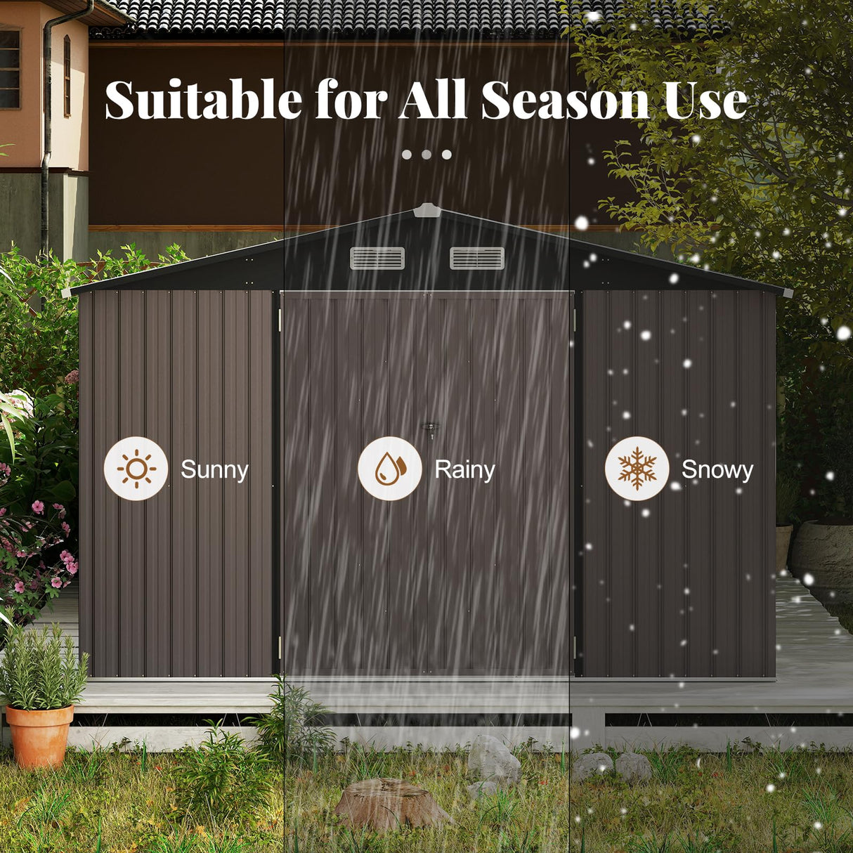 Goplus 10 x 14 FT Outdoor Storage Shed, Large Garden Tool House w/Improved Windproof Metal Structure, 4 Vents, Lockable Door, Waterproof Utility Tool Organizer for Backyard, Lawn, Patio Goplus