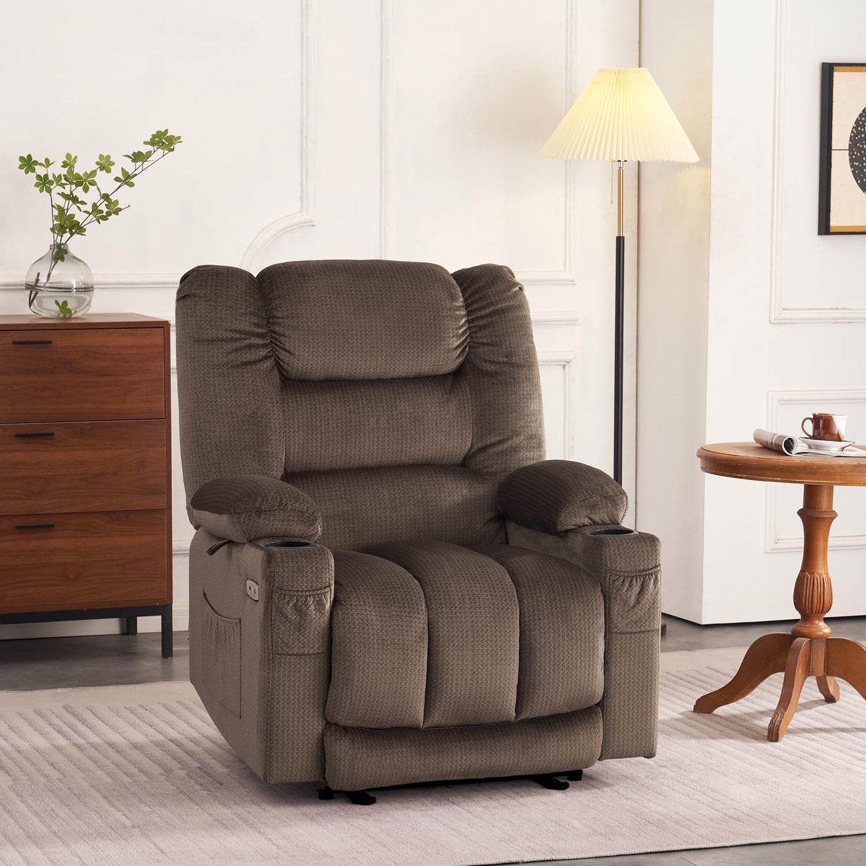 MCombo Large Power Recliner Chair with Heat and Vibration, USB Ports, Cup Holders, Electric Reclining for Living Room PR670 (Dark Brown Large 25.5" Seat Width) MCombo